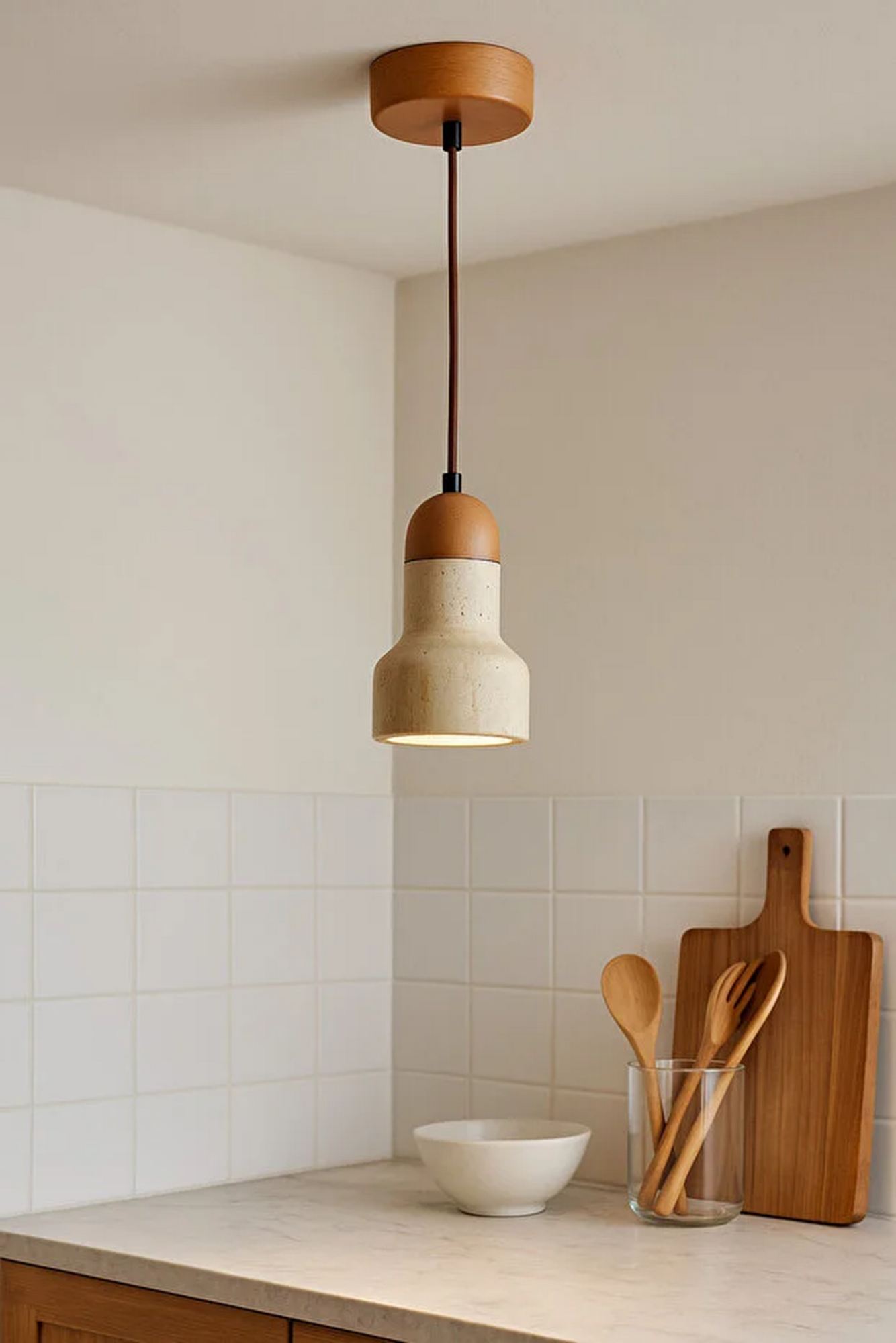 Swis Pendant Light Travertine Oak Wood Natural