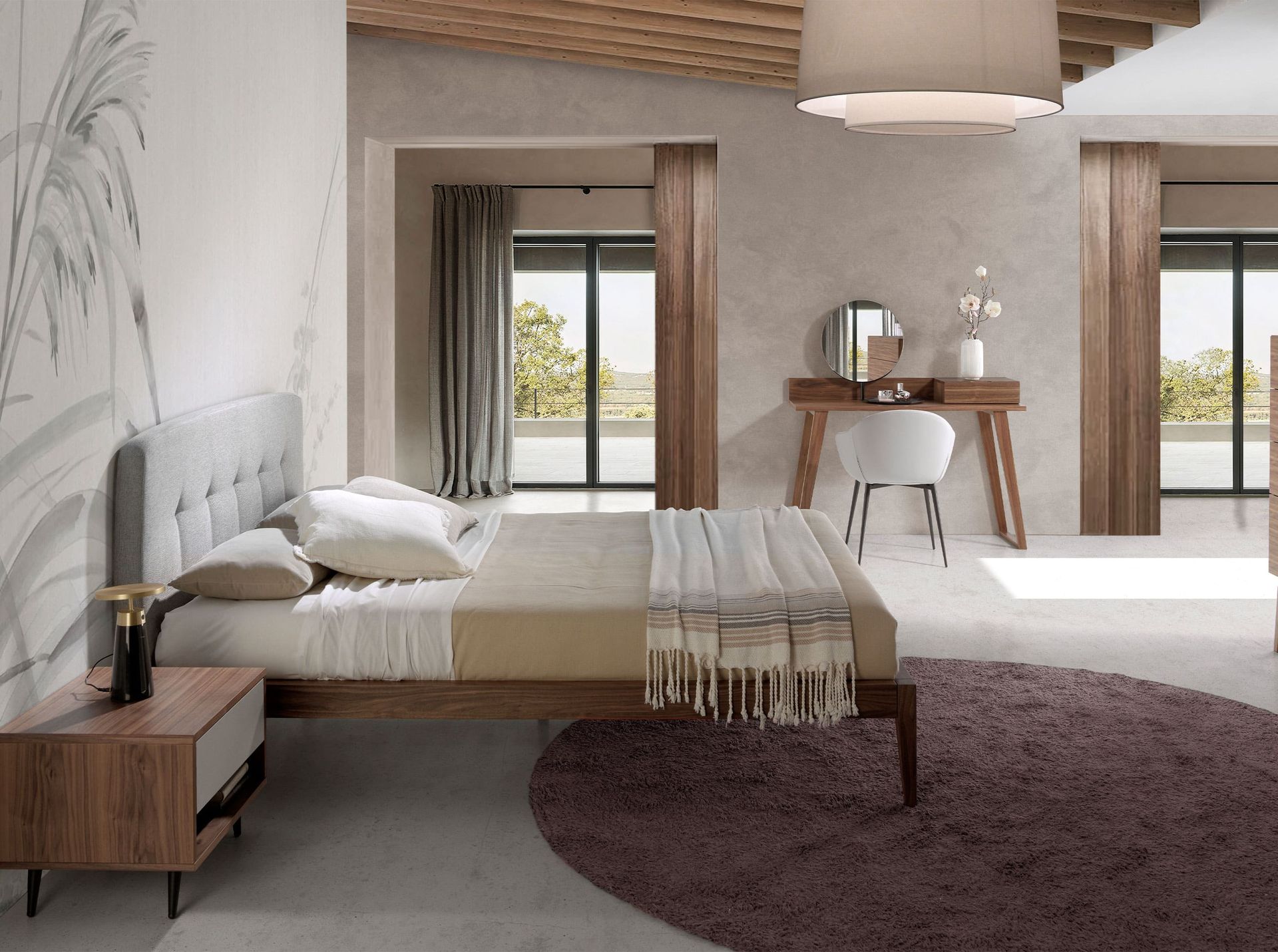 7000 Schminktisch mit Spiegel Walnussholzfurnier