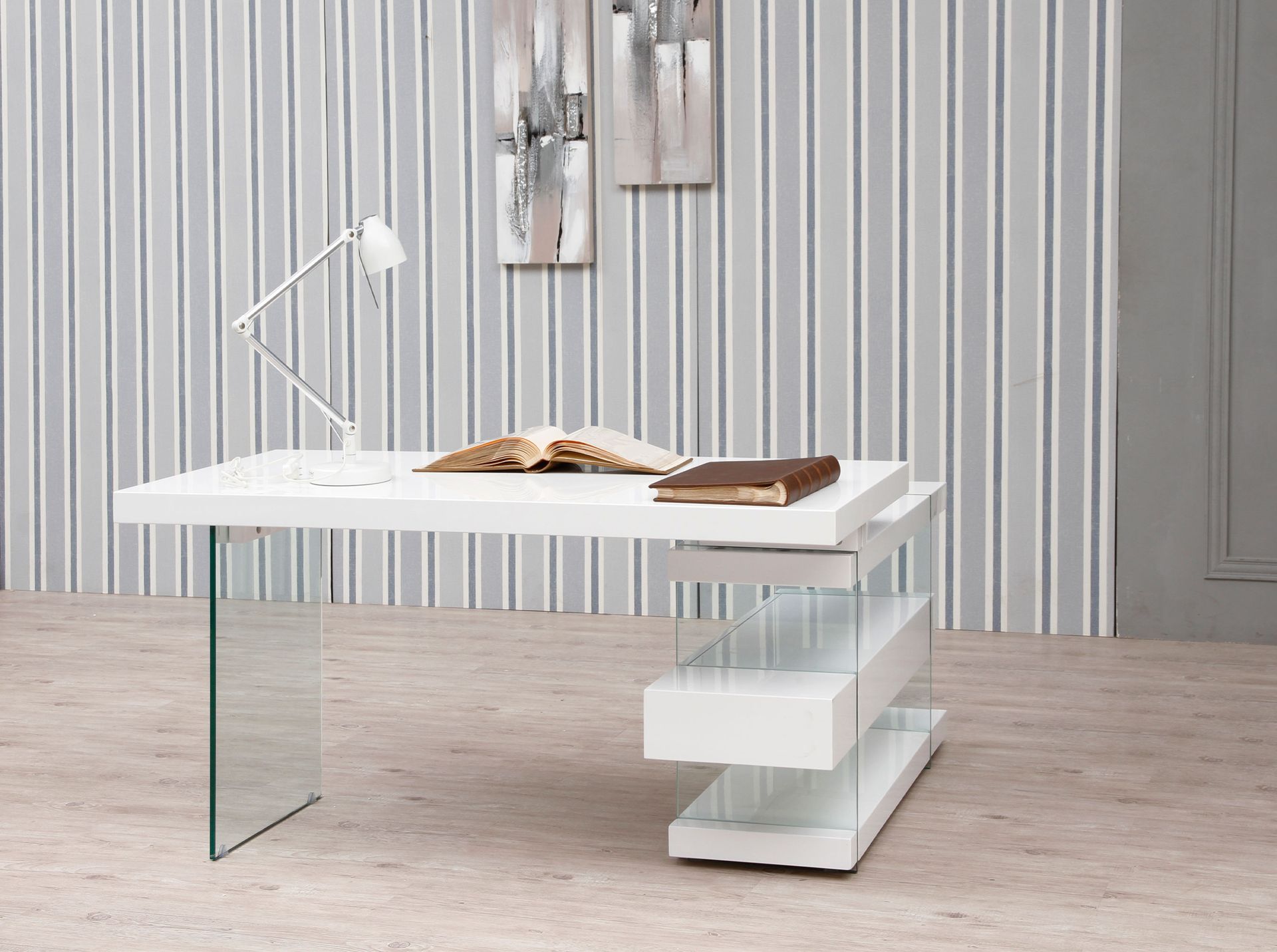 Desk Wood Glass White