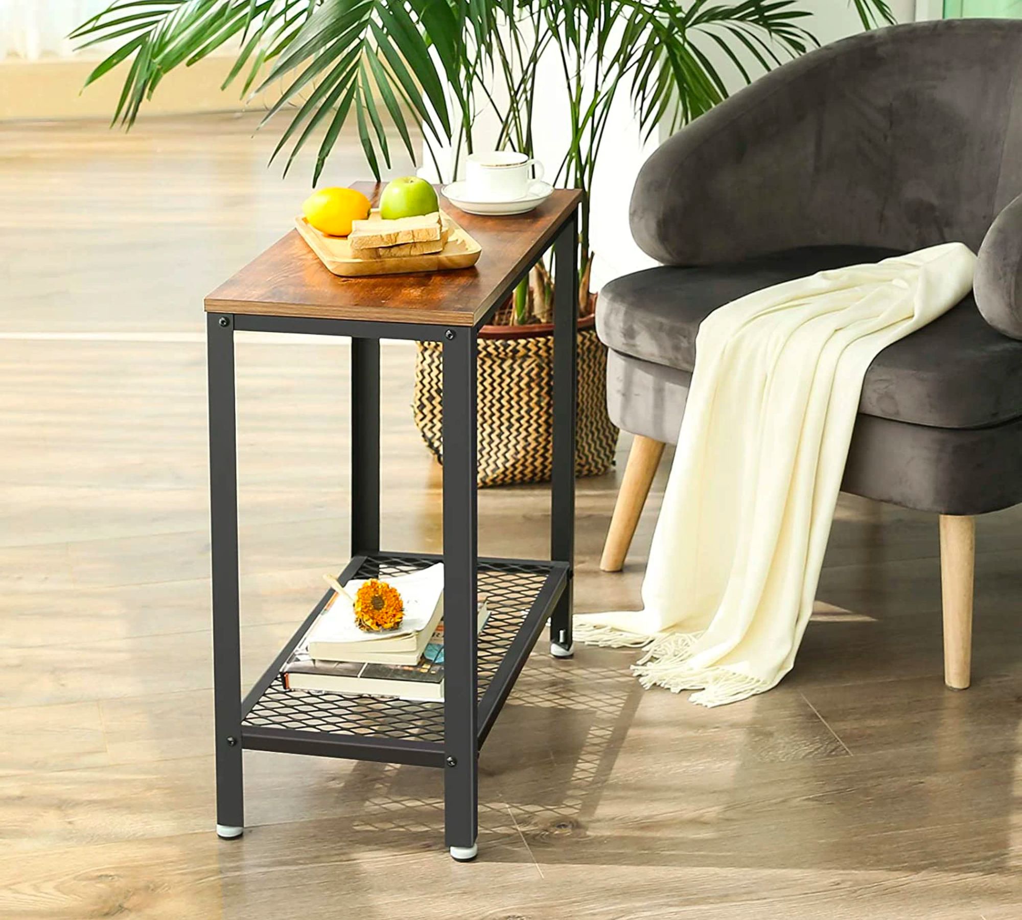 Beistelltisch Holz Metall Schwarz Braun