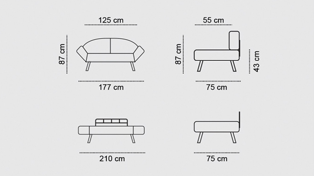 Genzo Schlafsofa 2-Sitzer Grau