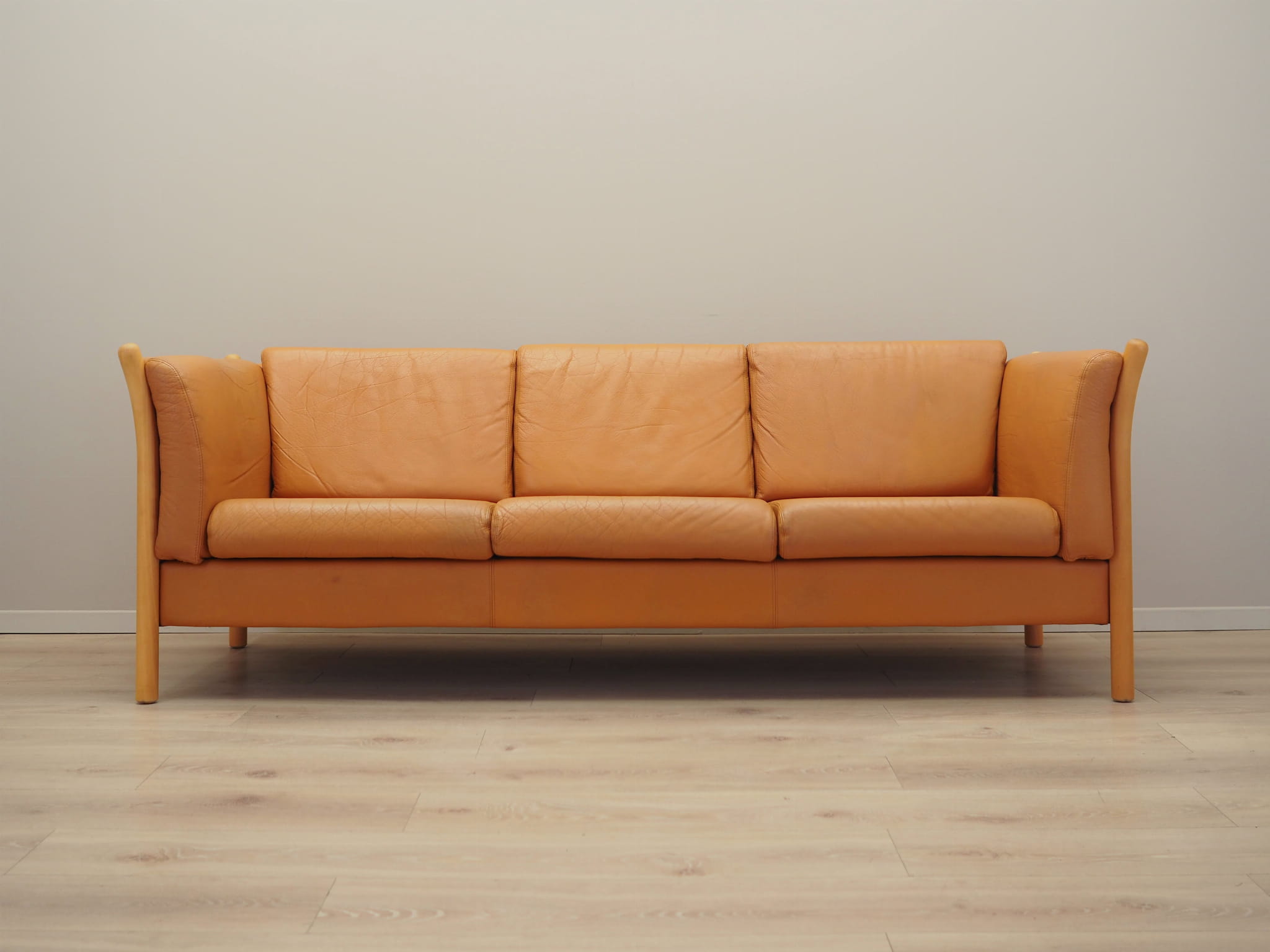 Vintage Sofa 3-Sitzer Leder Orange 1970er Jahre