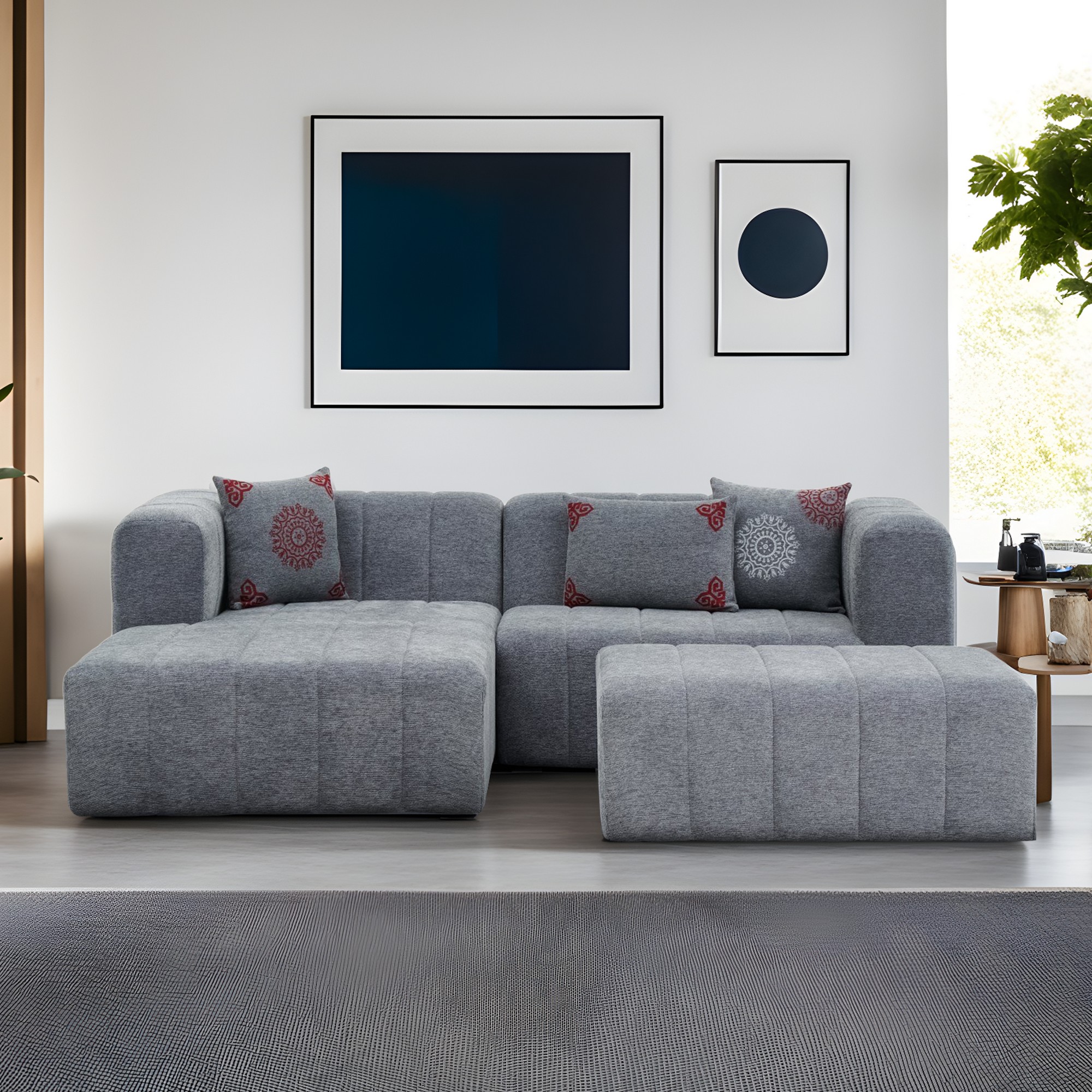 Beyza Sofa Récamiere Links mit Hocker Grau