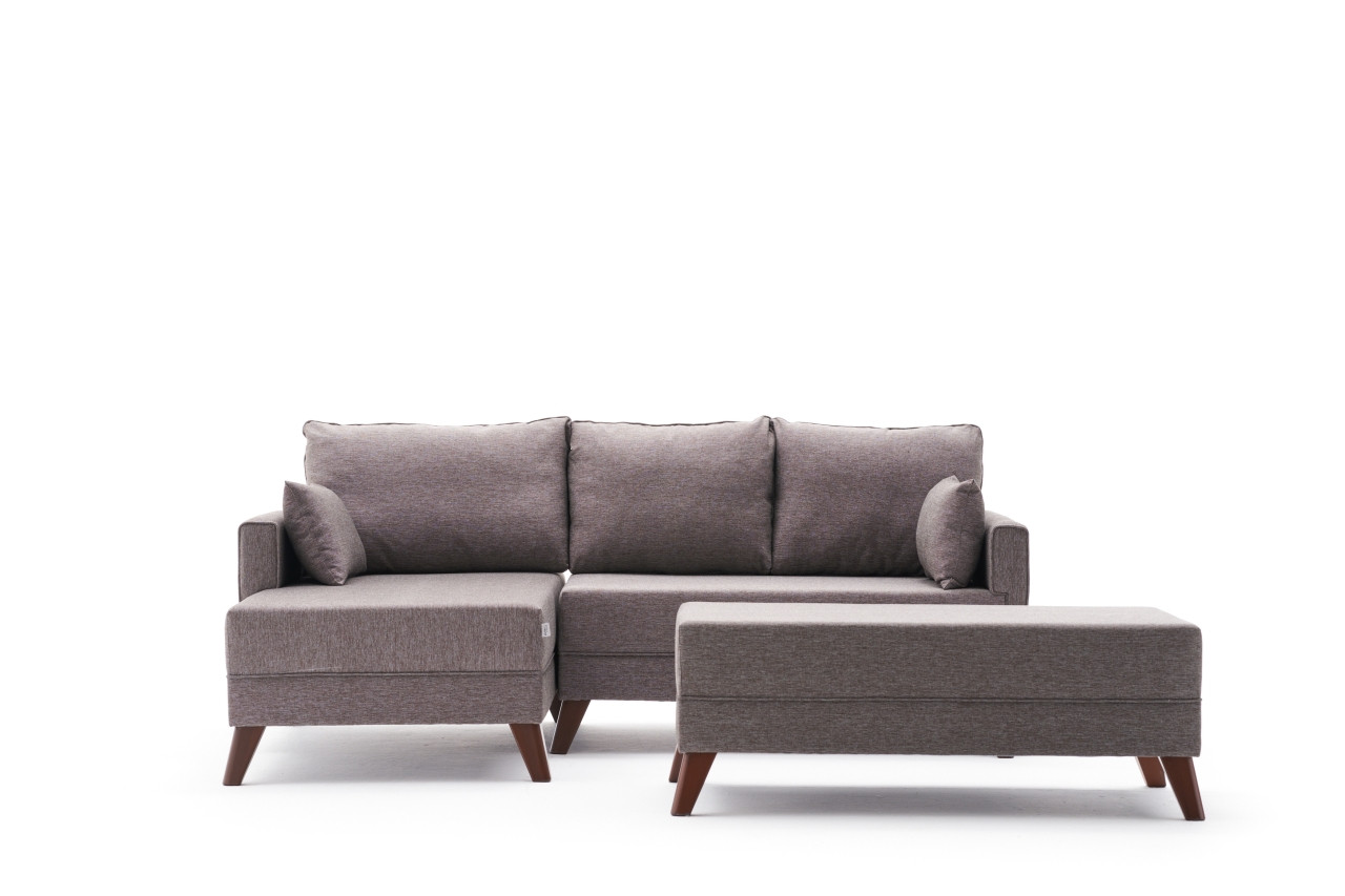 Bella Sofa Récamiere Links mit Hocker Braun