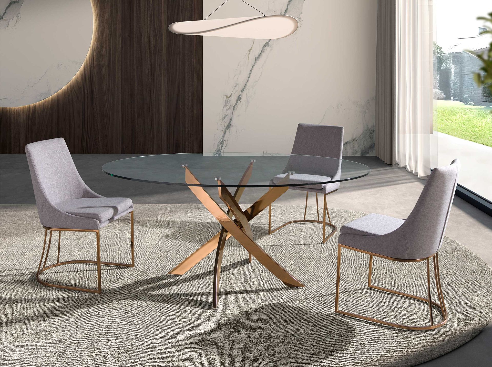 Runder Esstisch Glas Stahl Rosa Ø 100cm