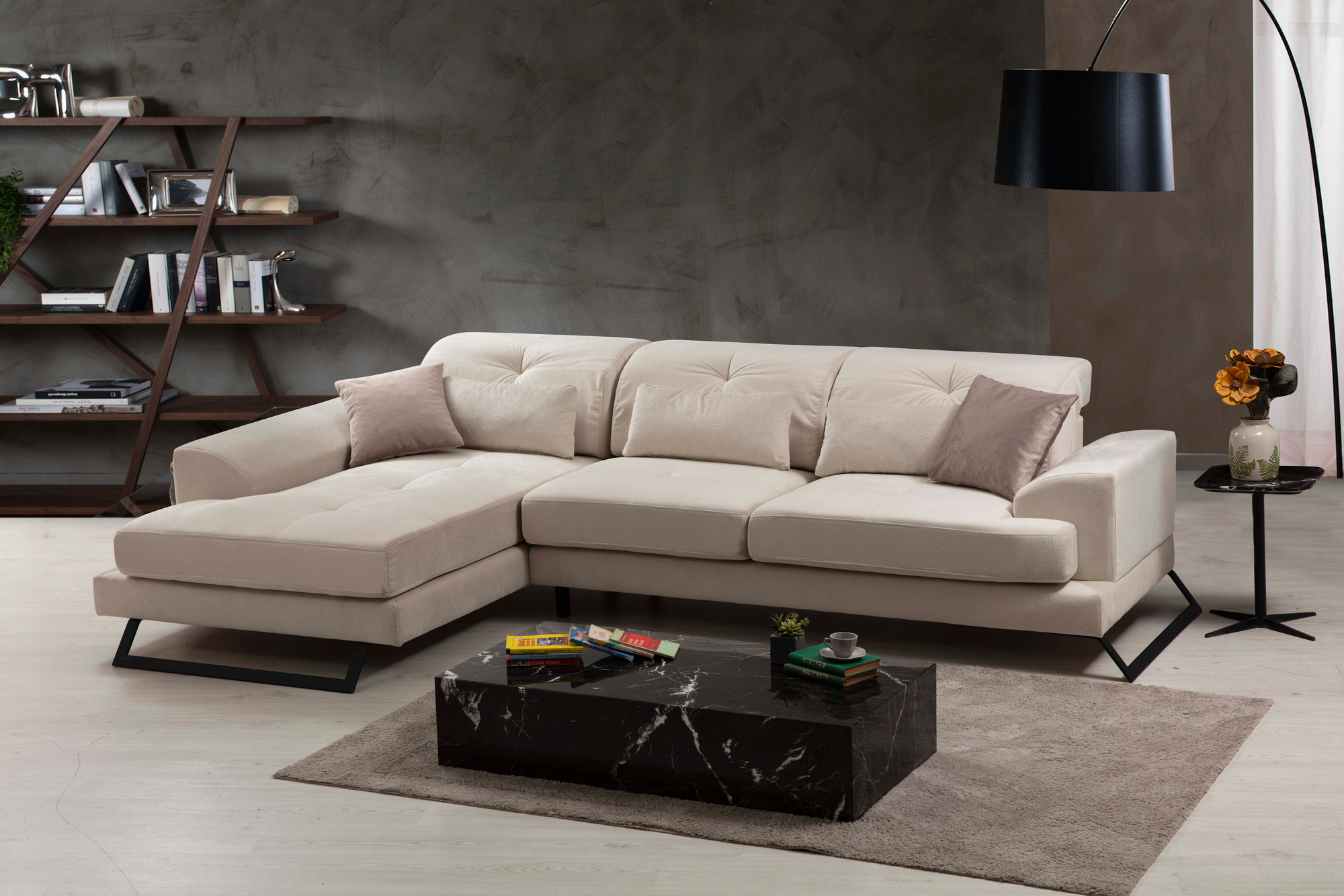 Modern sofa chaise lounge left ecru