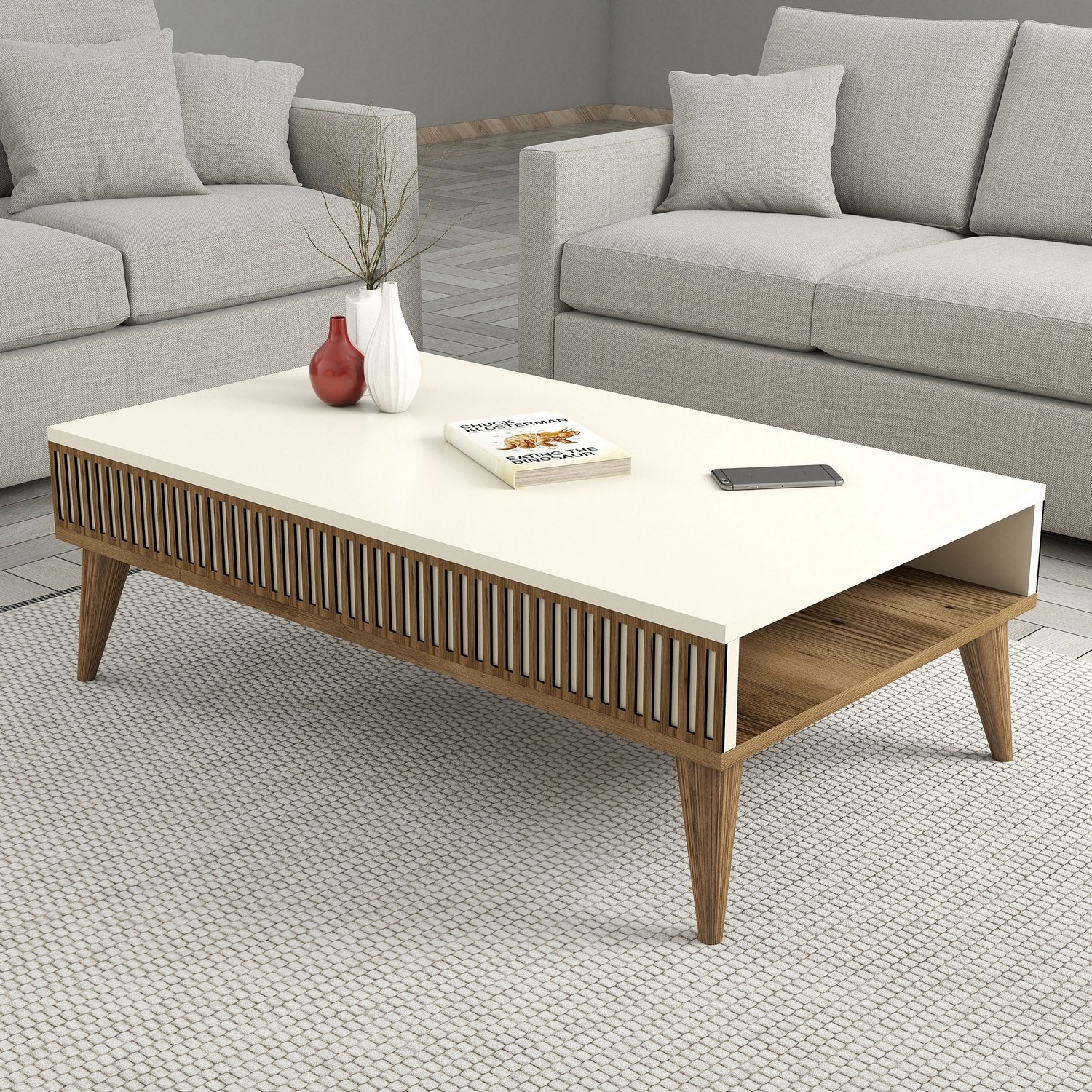 Milan Coffee Table Walnut Brown Cream