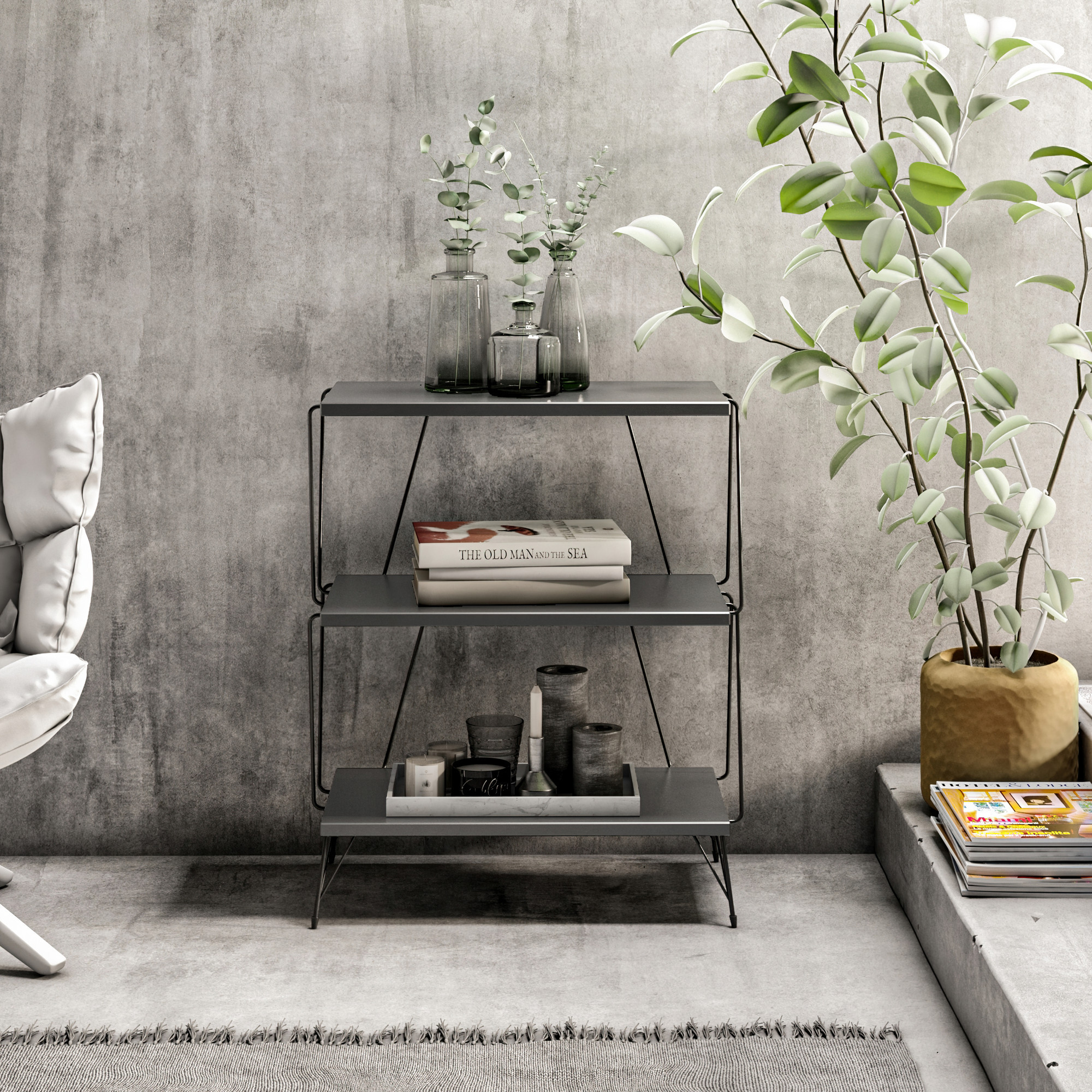 Lazandos Side Table Wood Veneer Anthracite