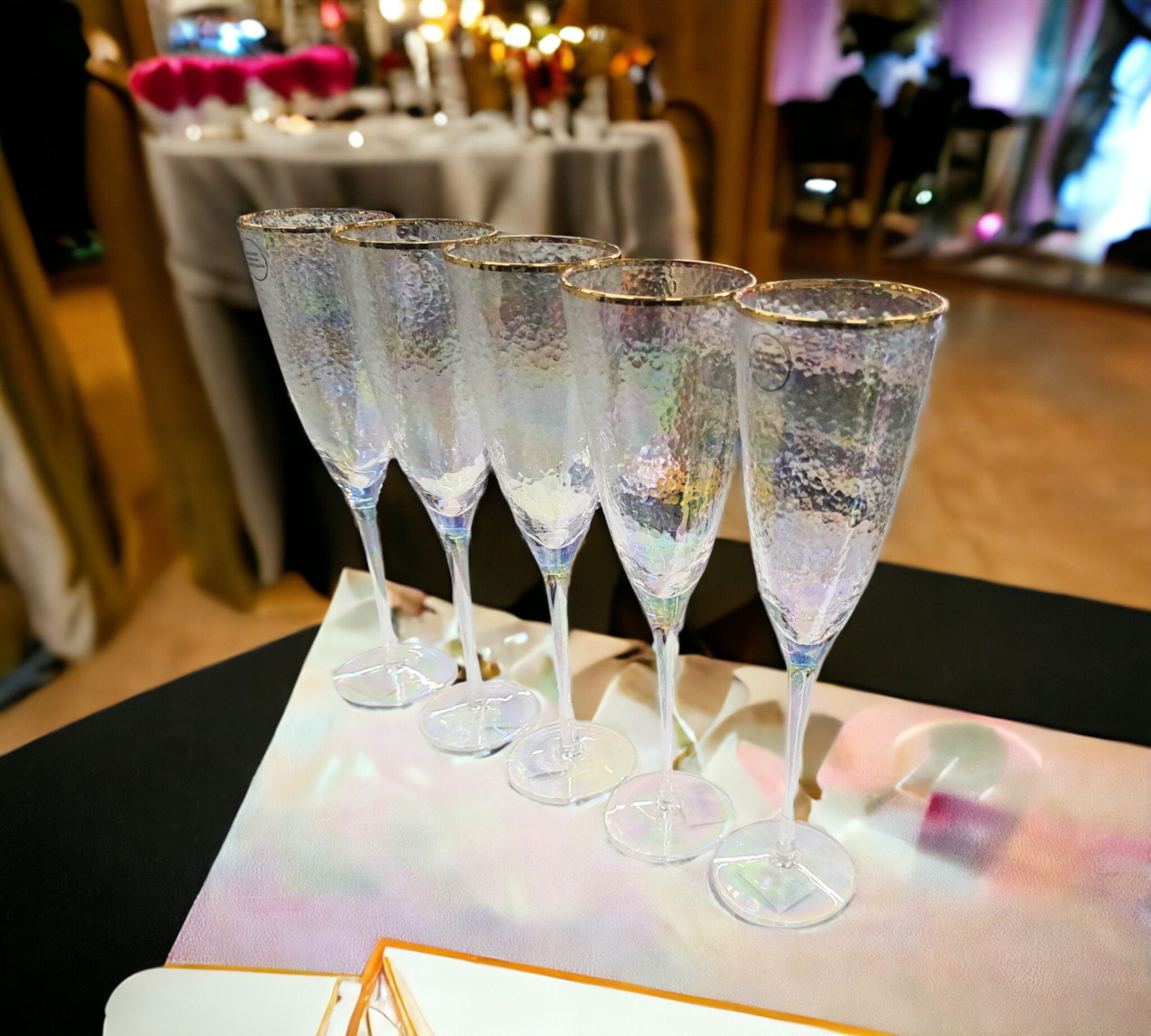 Smeralda 5x Sektglas Set mit Goldrand 250ml 