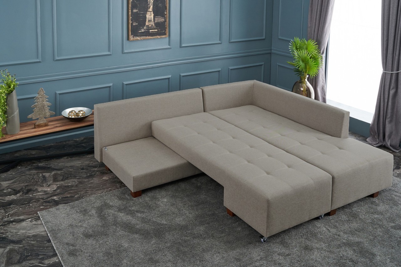 Manama Corner Sofa Bed Right - Cream