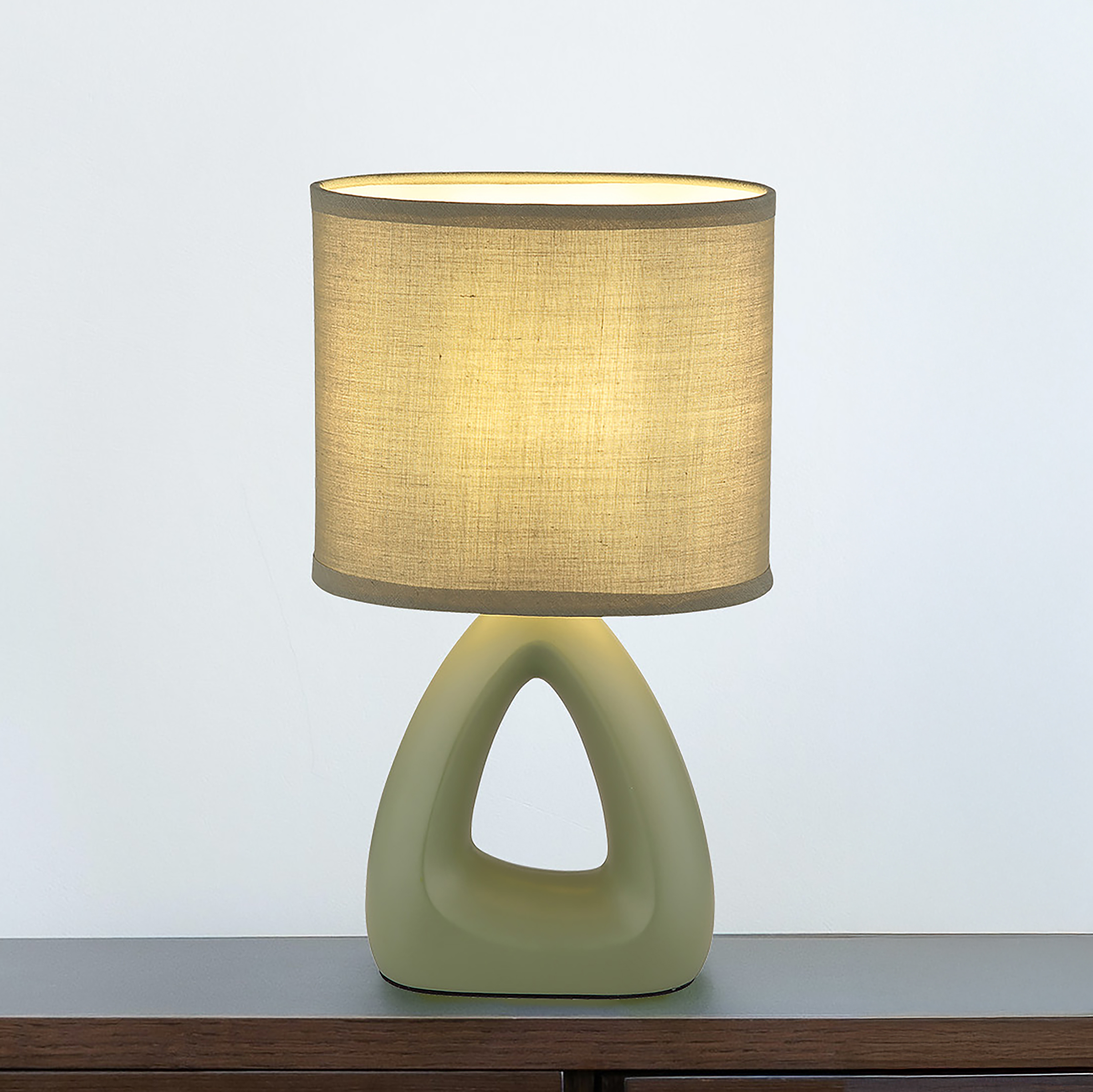 Triangle Tischleuchte  1-flammig Strukturstoff Steingut Grün