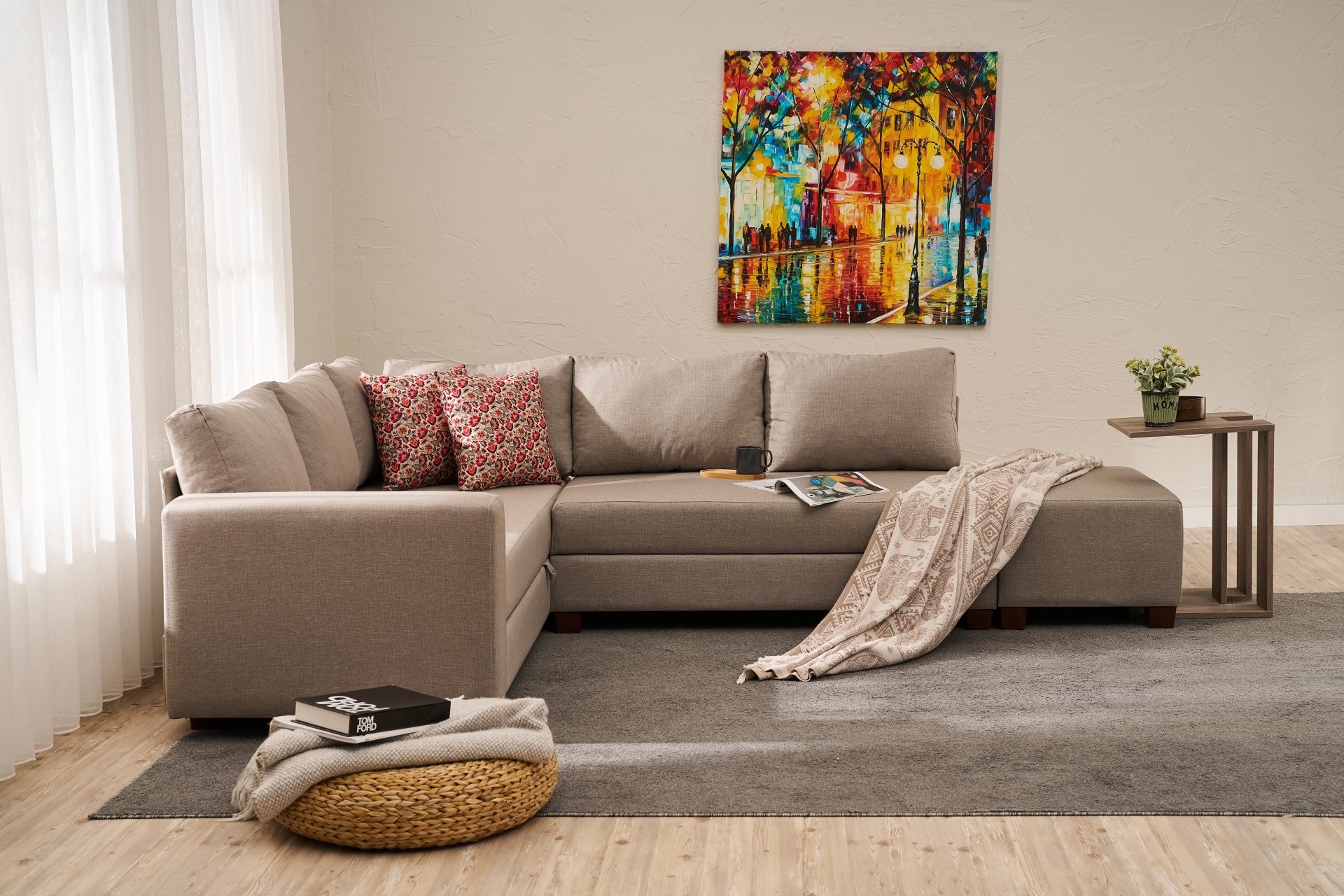 Aly Sofa bed Chaise longue Right Cotton Beige