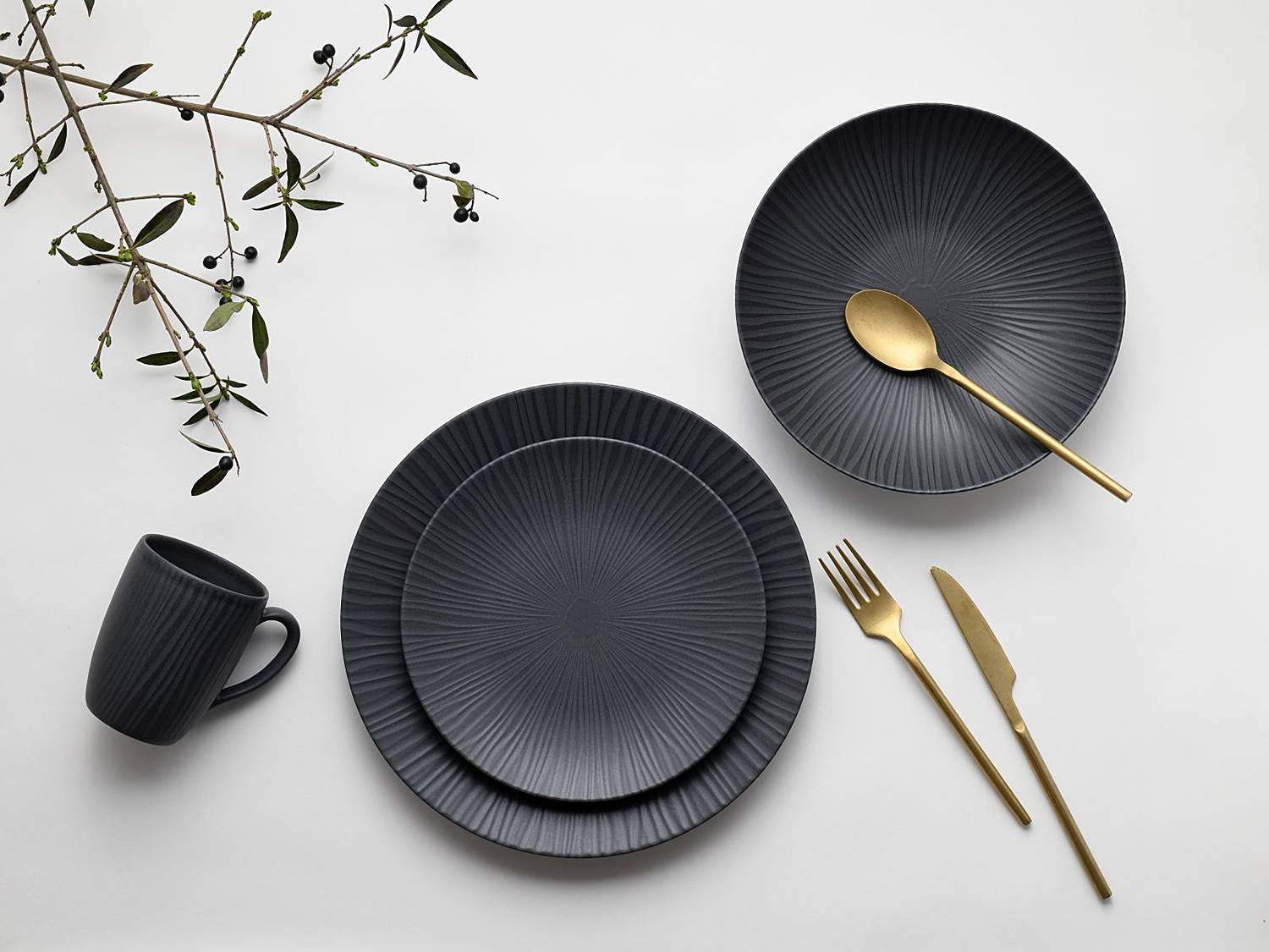 Vesuvio 16-teilig Kombiservice Steinzeug Schwarz 
