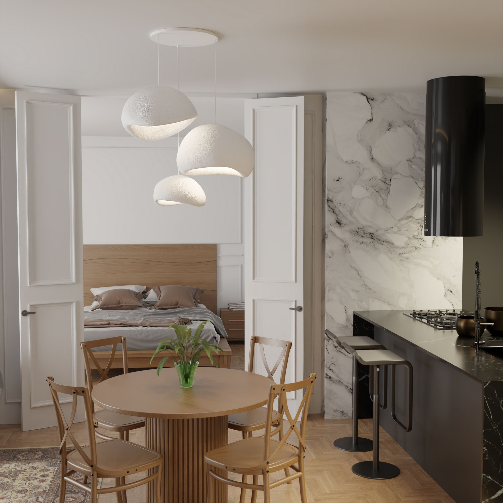 3-Flammig Wabi Sabi Mossgreys Pendelleuchte Weiß