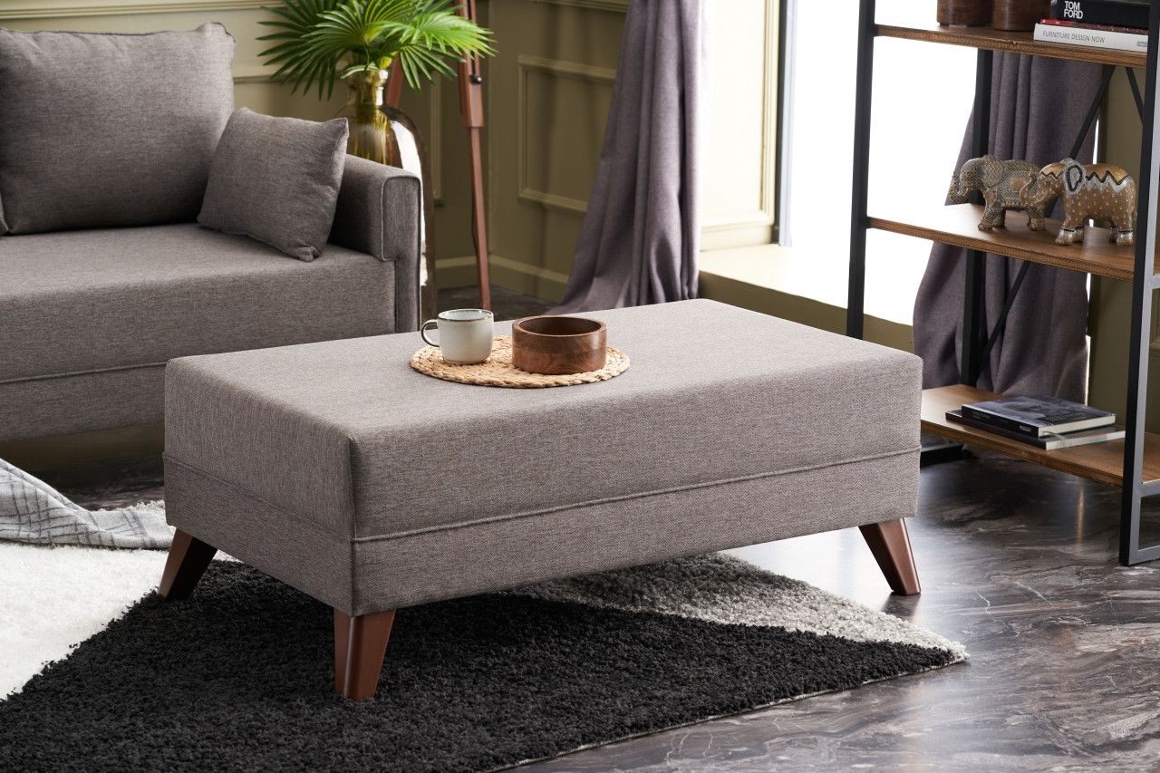 Bella Sofa Récamiere Links mit Hocker Braun