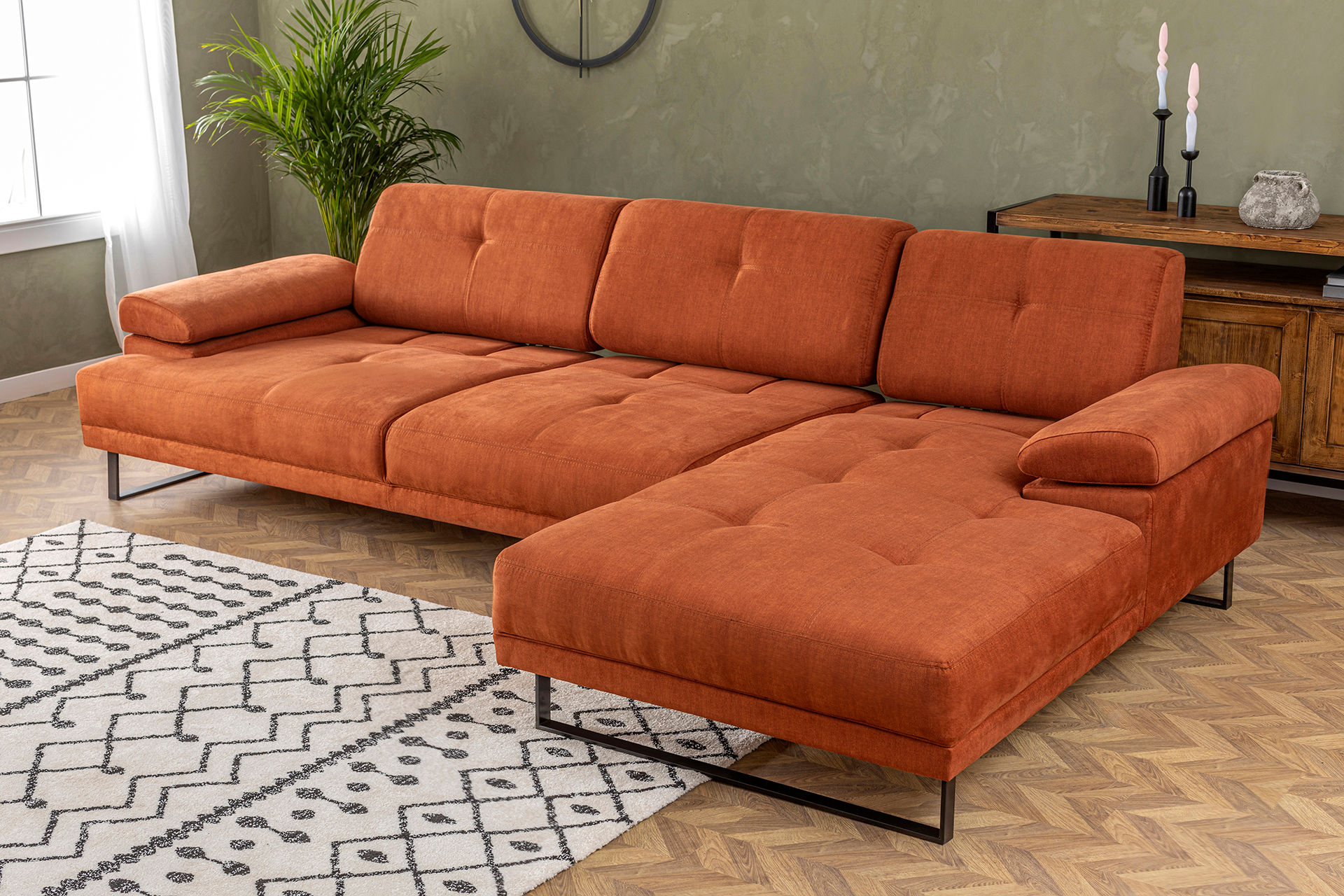 Modern sofa chaise lounge right small orange