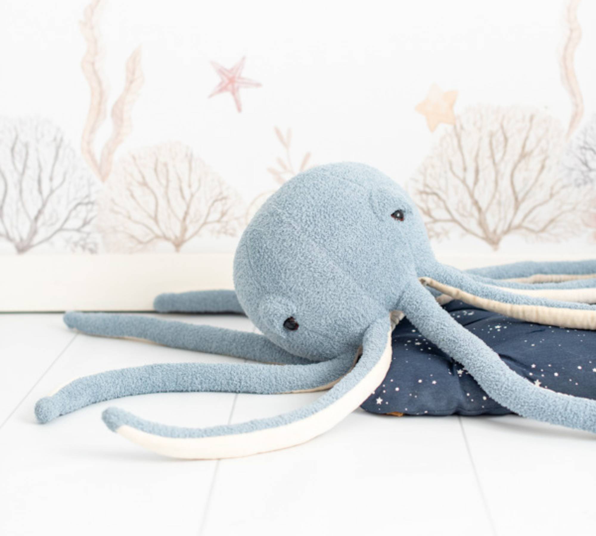 2x Qualle & Oktopus Plüschtier Baumwolle Blau Weiß