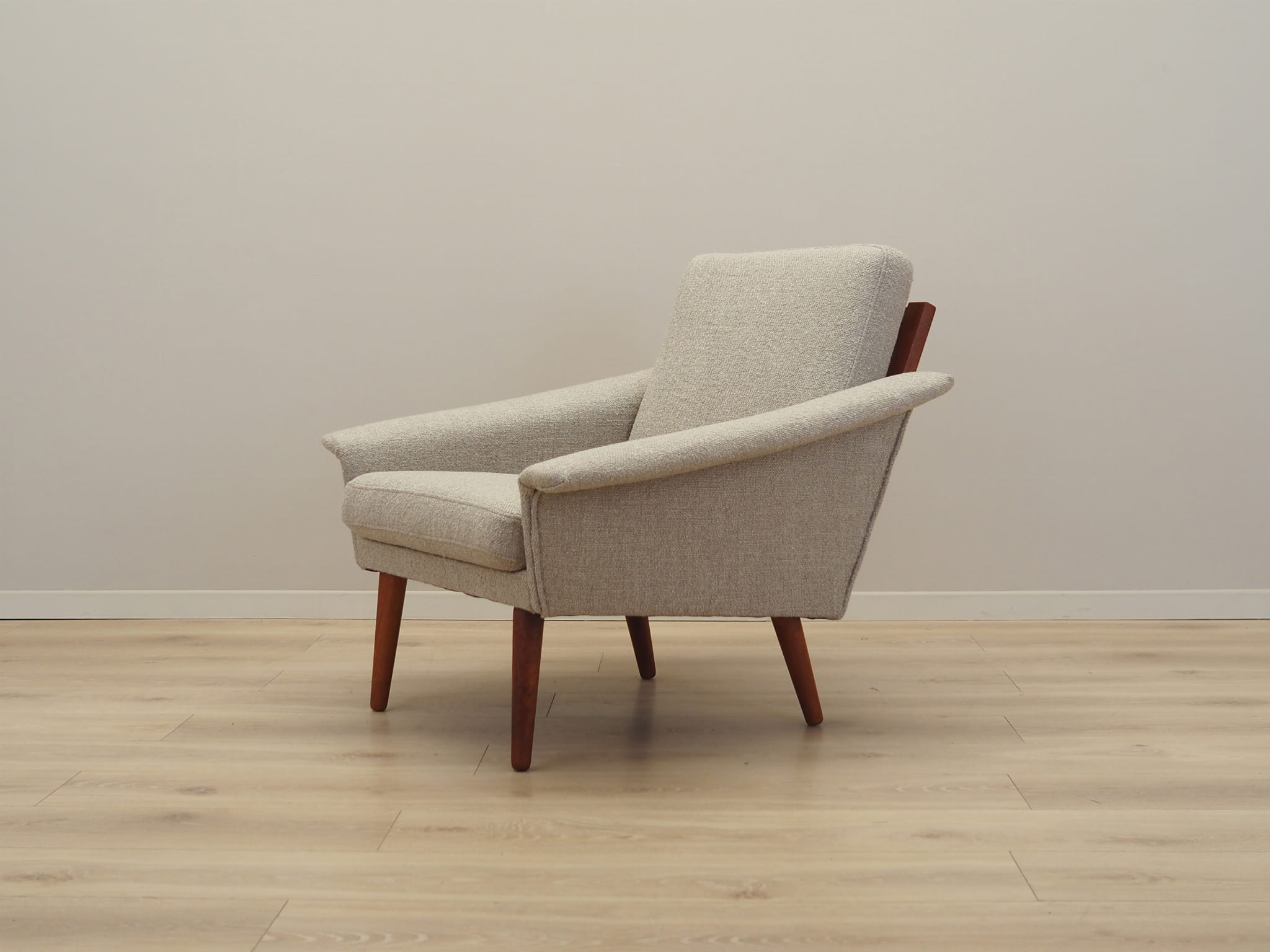 Vintage Sessel Teakholz Textil Grau 1970er Jahre