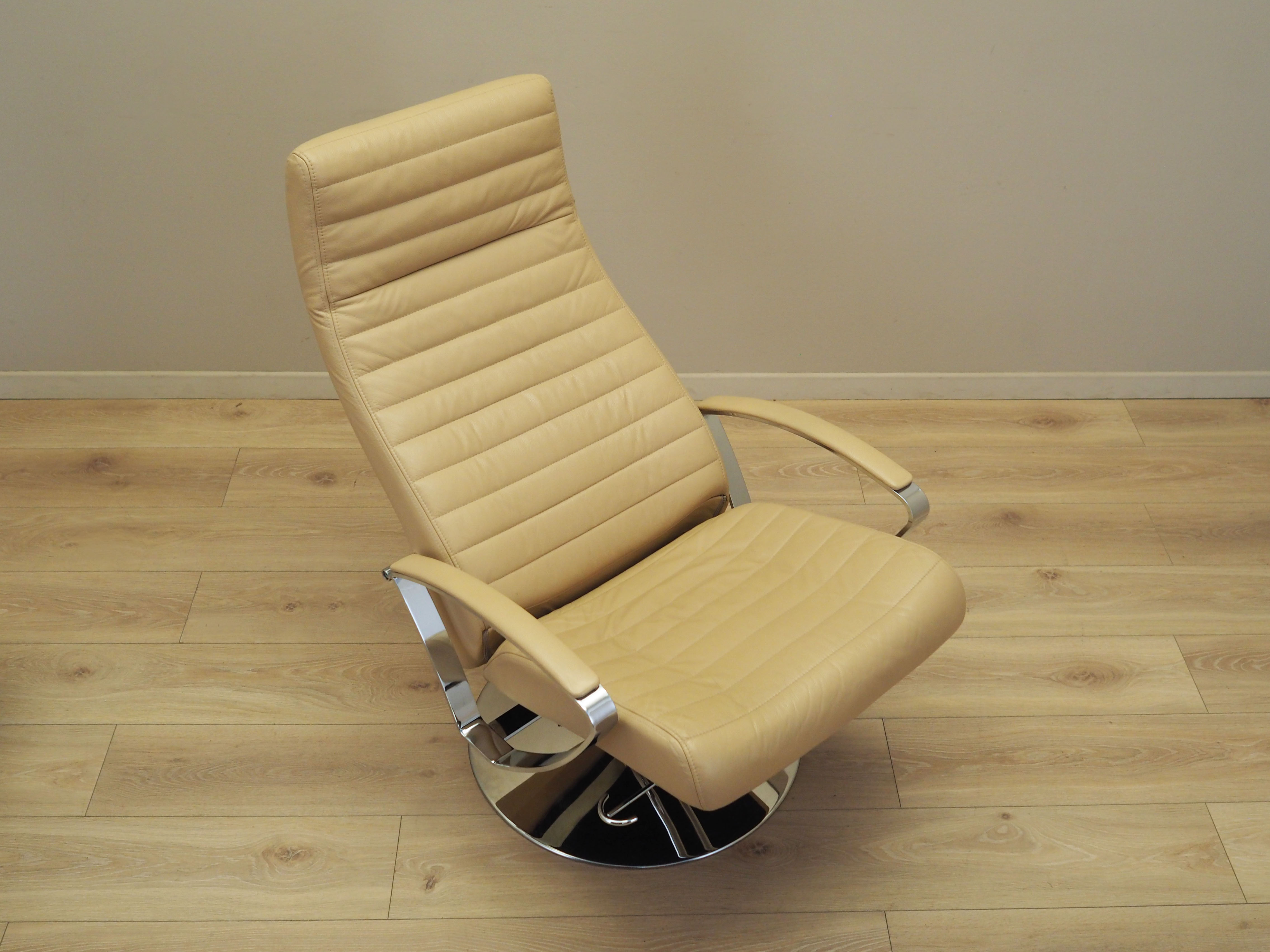Sessel mit Hocker Leder Hellbraun 1970er Jahre