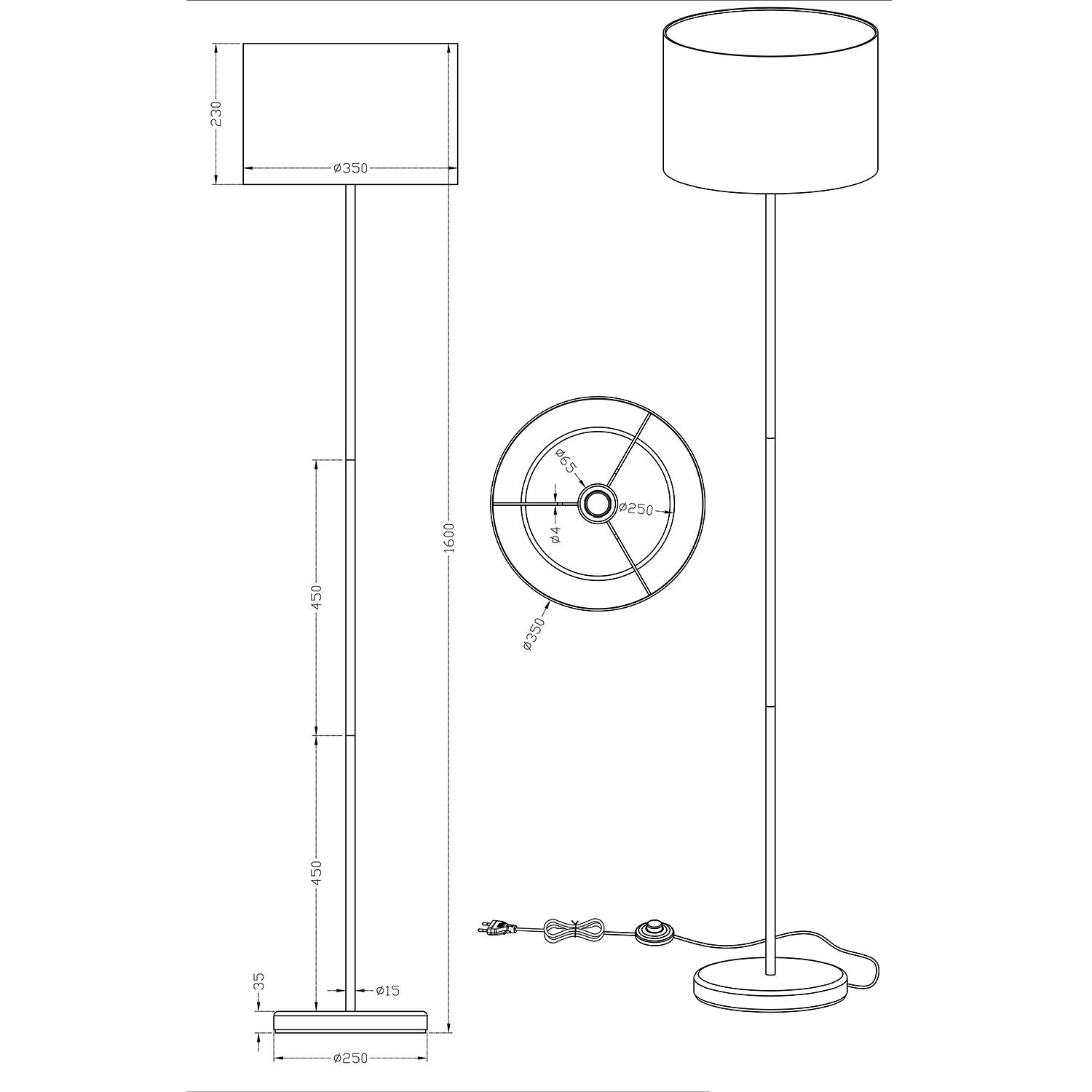 Floor lamp Hotel 1-light mixed fabric nickel white
