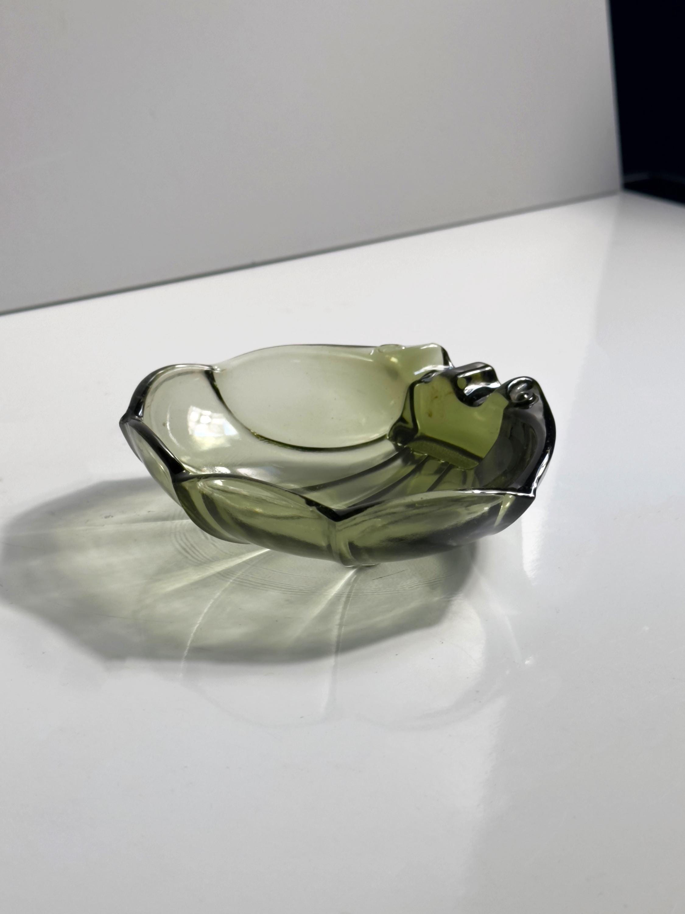 Vintage Shell Ashtray Smoked Glass Green 1970s
