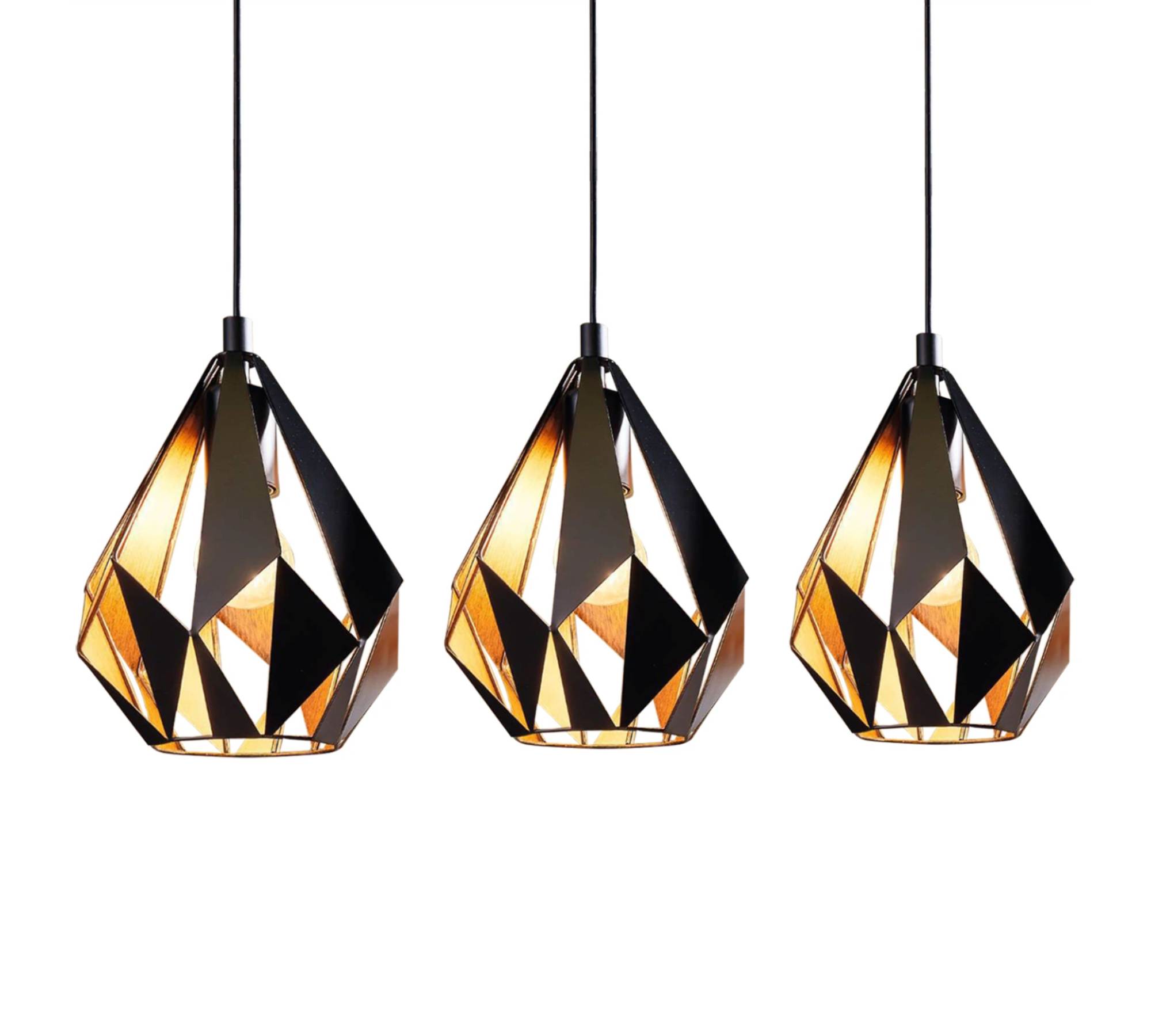 Pendelleuchte 3-flammig Stahl Schwarz Kupfer