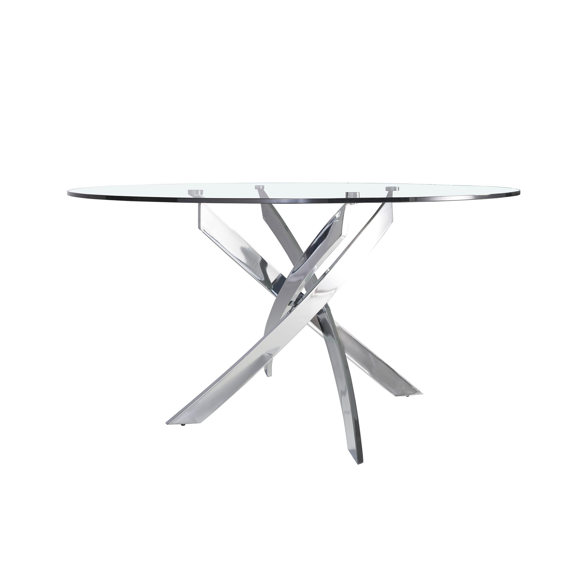 Round dining table Glass Stainless steel Silver Ø 140cm