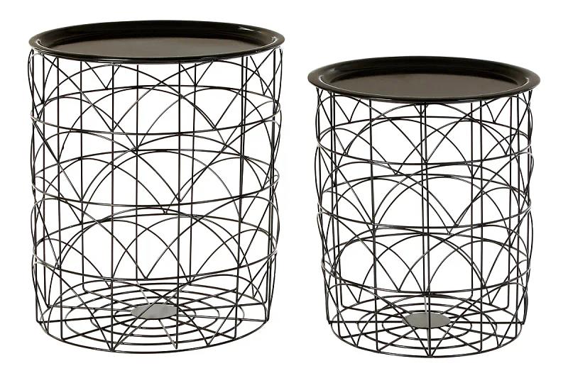 2x Hege Set aus 2 schwarzen Drahtkorbtischen
