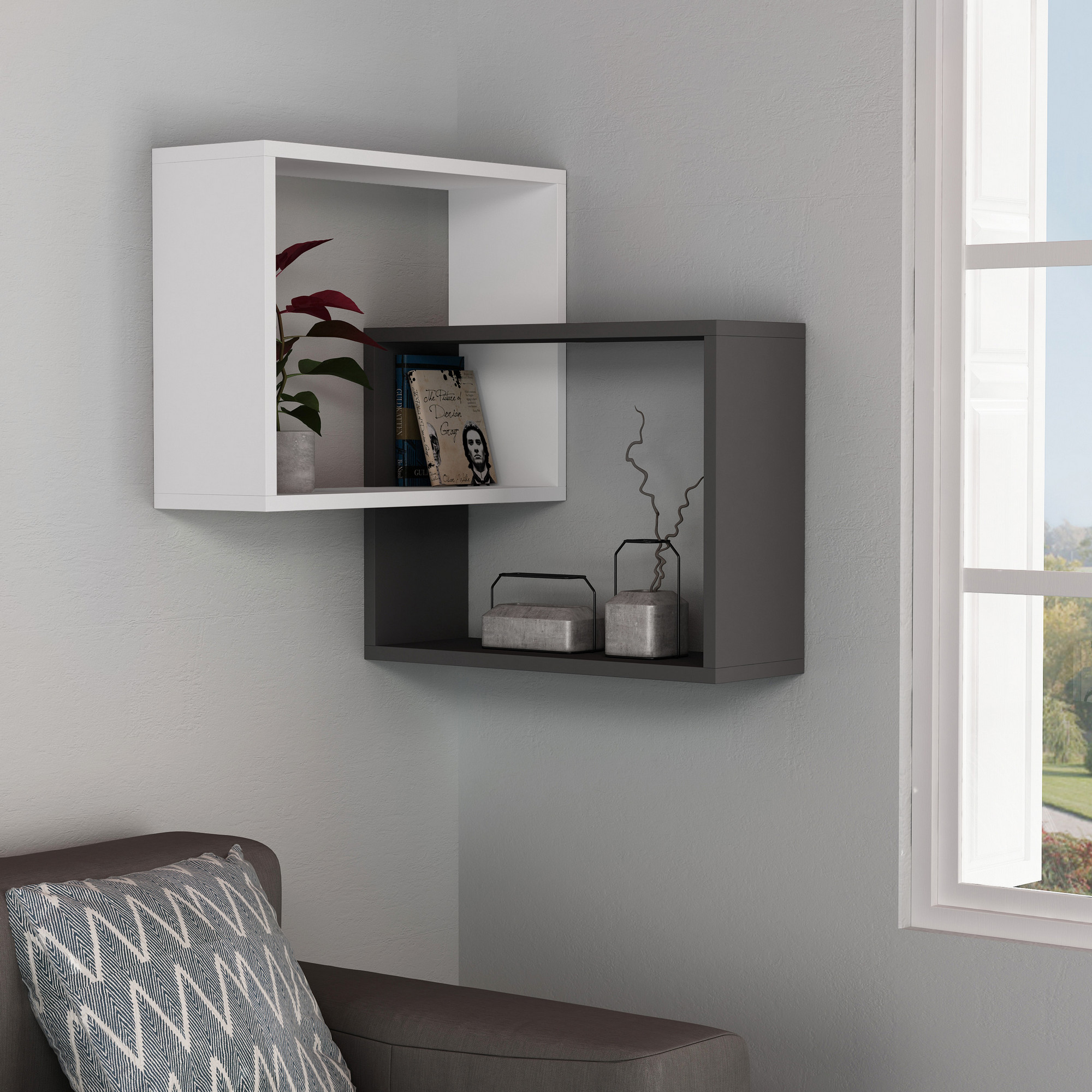 Ring Wall shelf Wood veneer White Anthracite