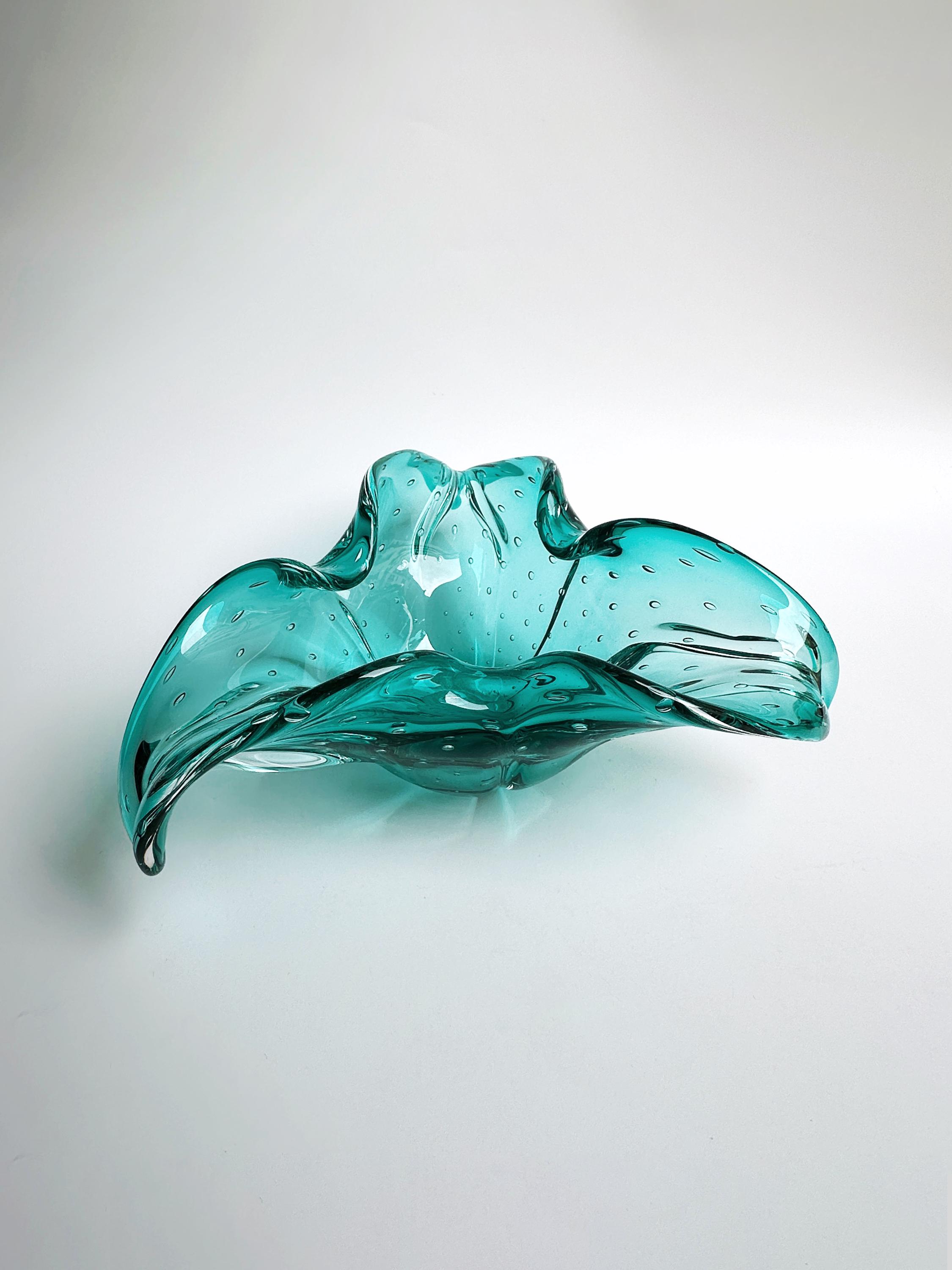 Vintage fruit bowl Murano glass turquoise 1970s