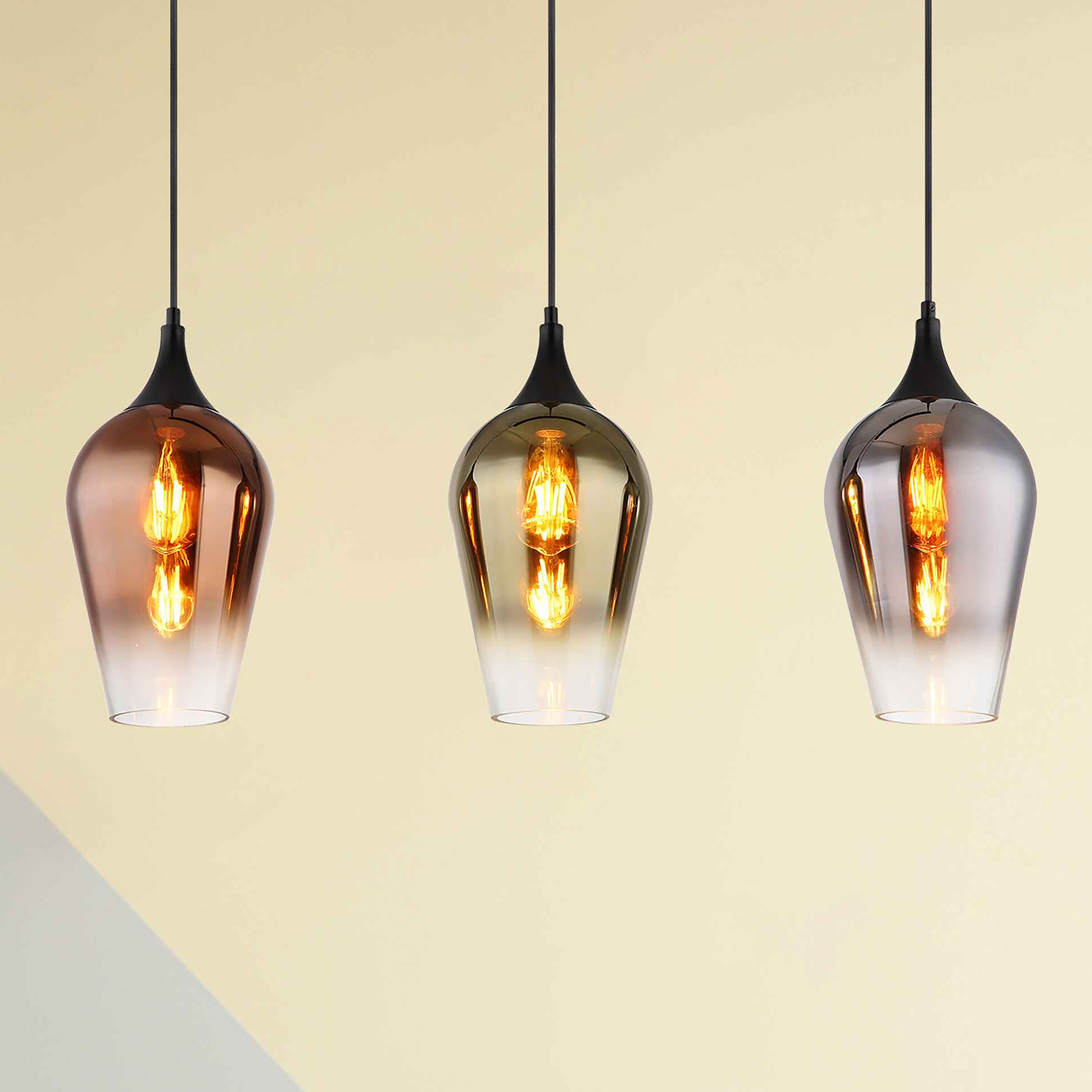 3-Flammig Pendelleuchte Lavus Typ C Farbglas Eisen