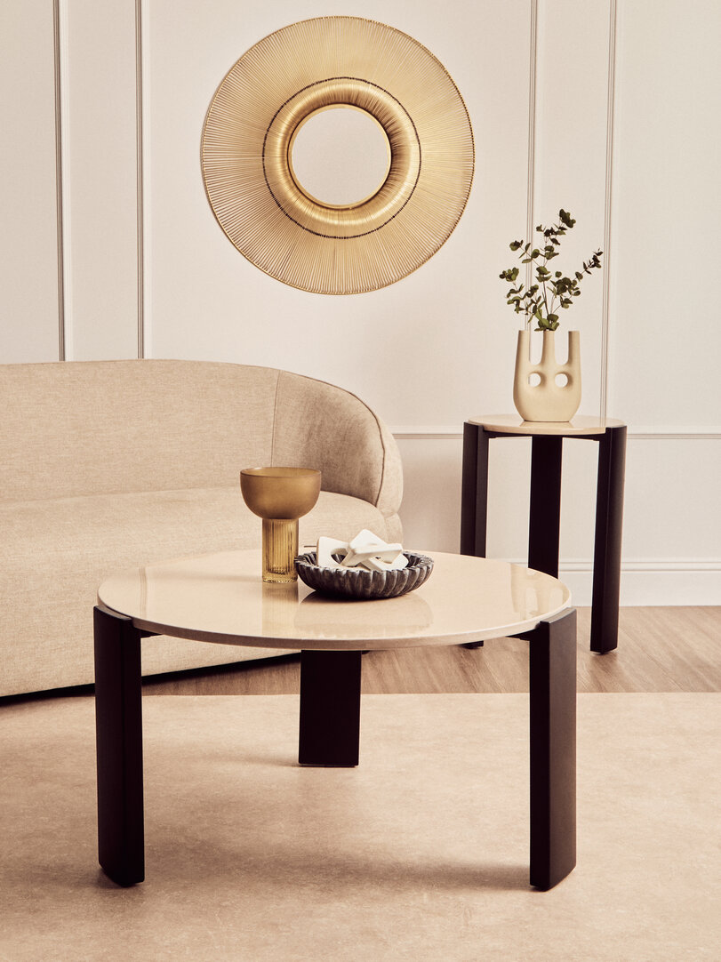 Palermo Runder Beistelltisch Marmor Creme Schwarz