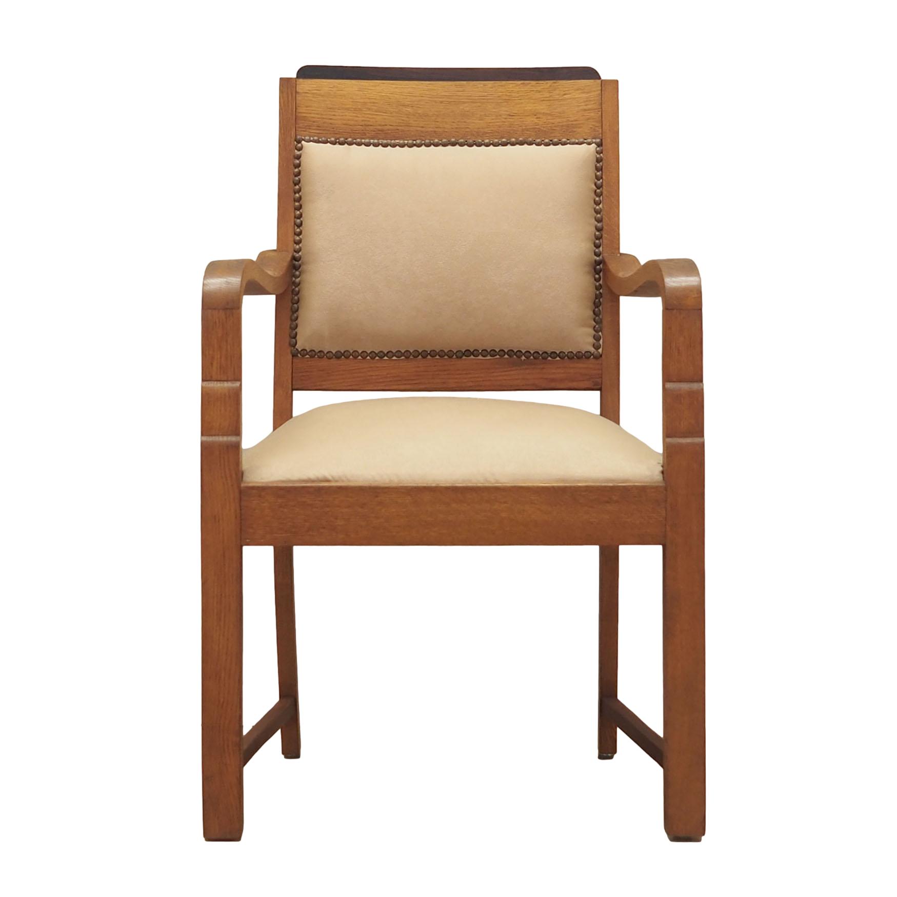 Sedia con braccioli vintage rovere velluto marrone anni '50