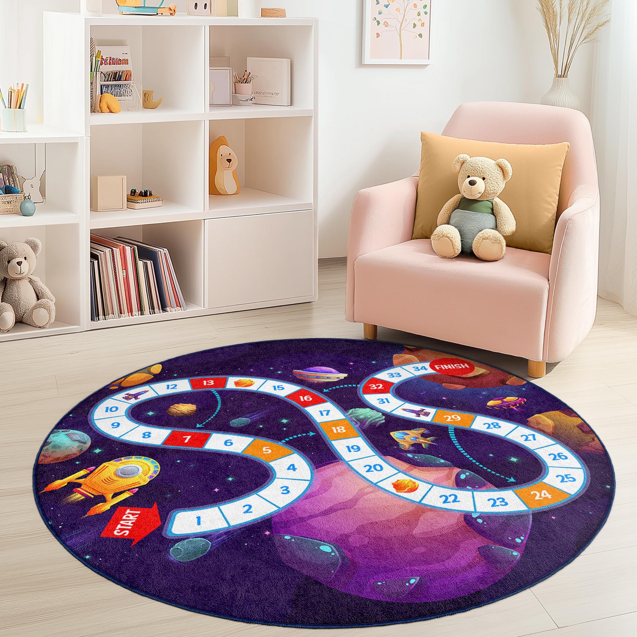 Weltraum-Abenteuer Kinderteppich Mehrfarbig ⌀150cm