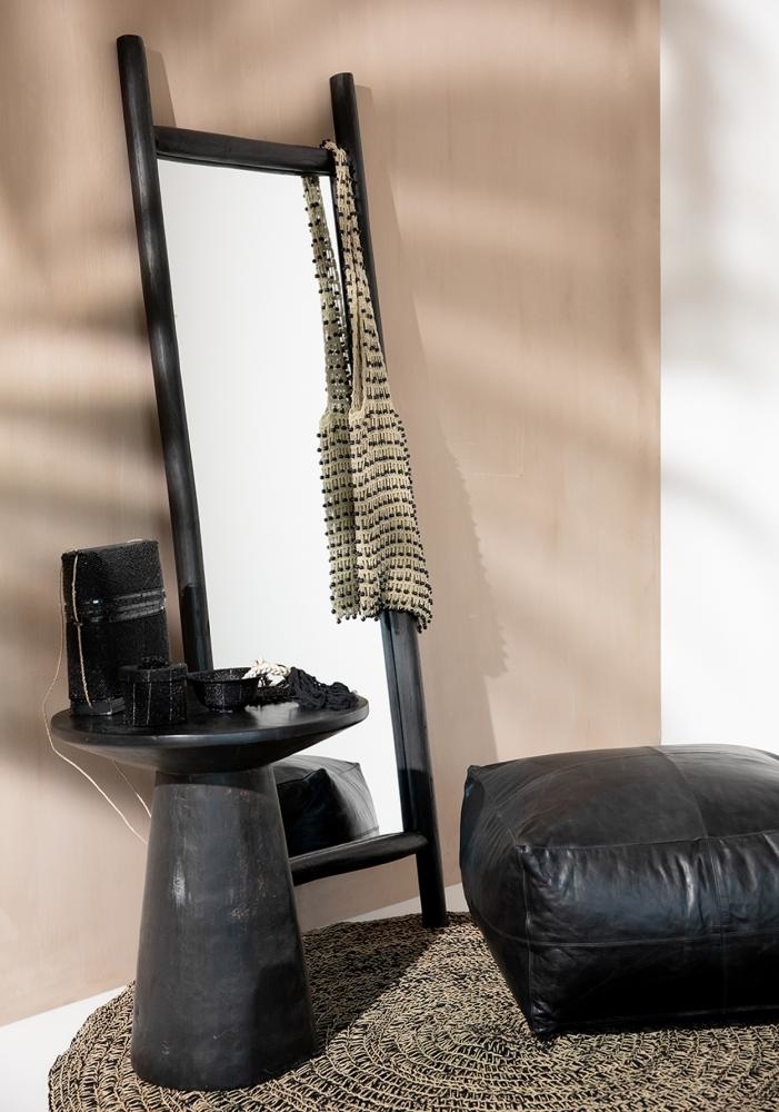 Hocker Leder Schwarz