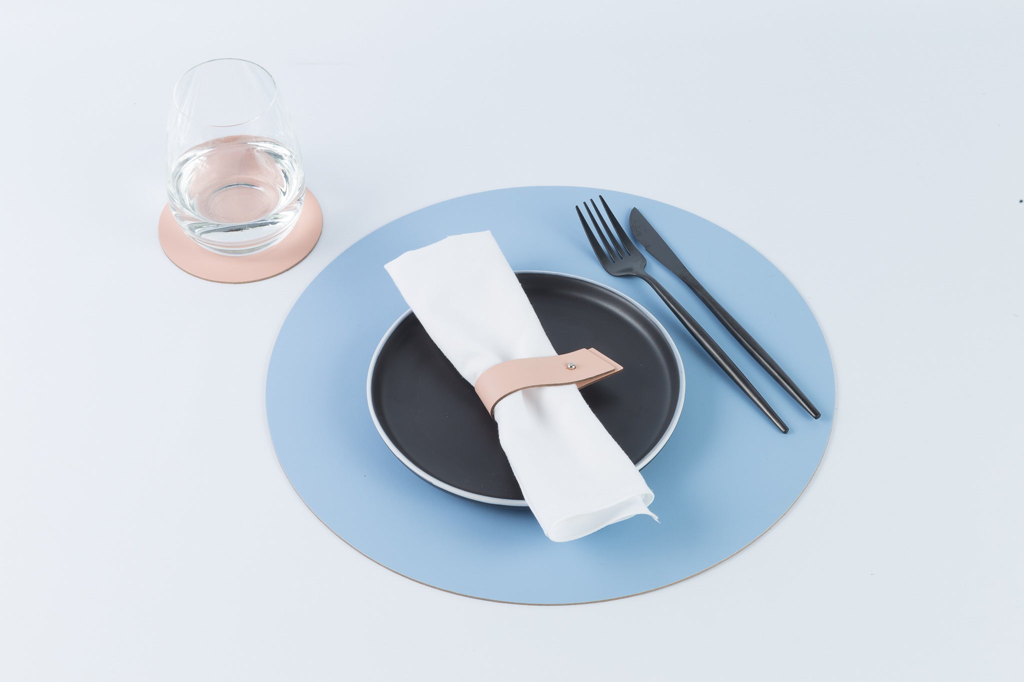 Placemat Round 100% Recycled Leather Sky Blue