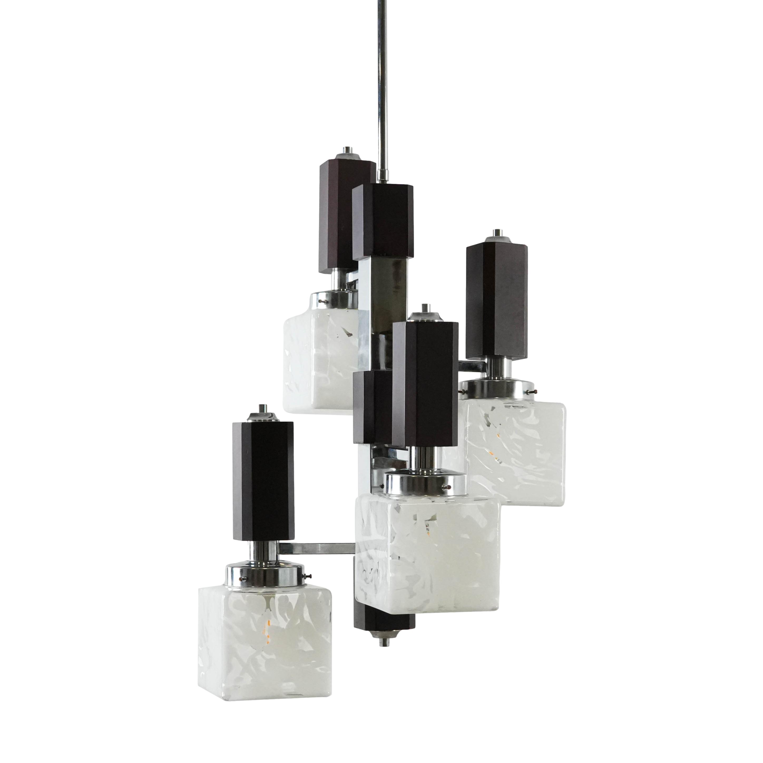 Hanging lamp glass metal 1970s