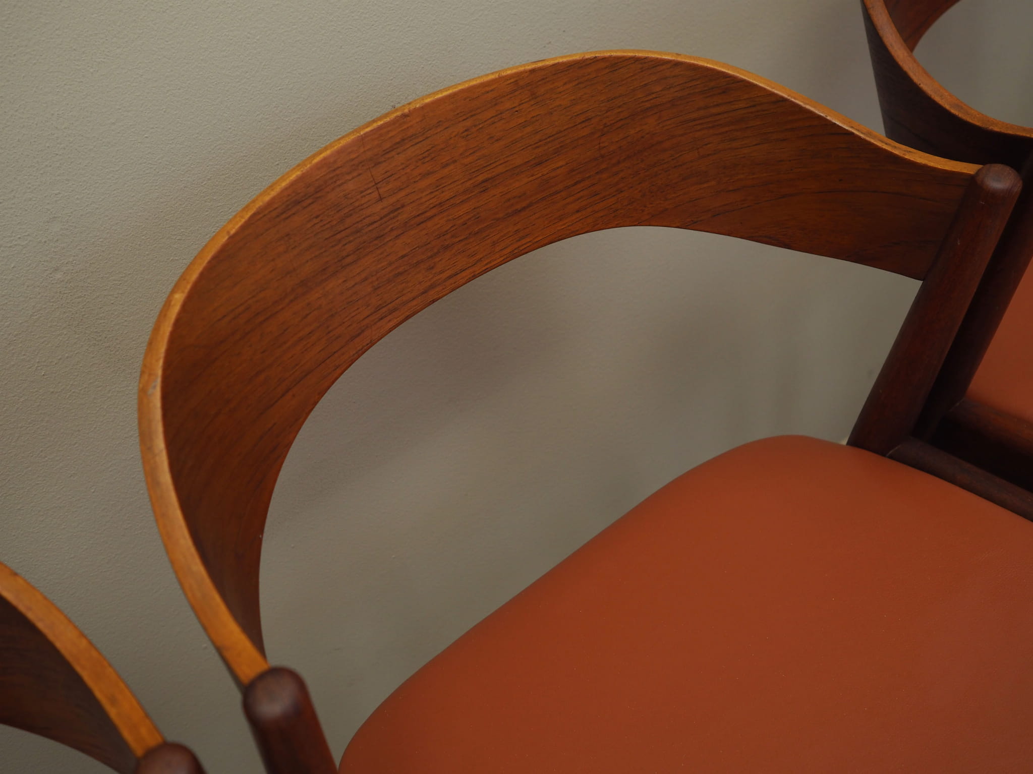 4x Chair Teak Wood Faux Leather Beige 1970s