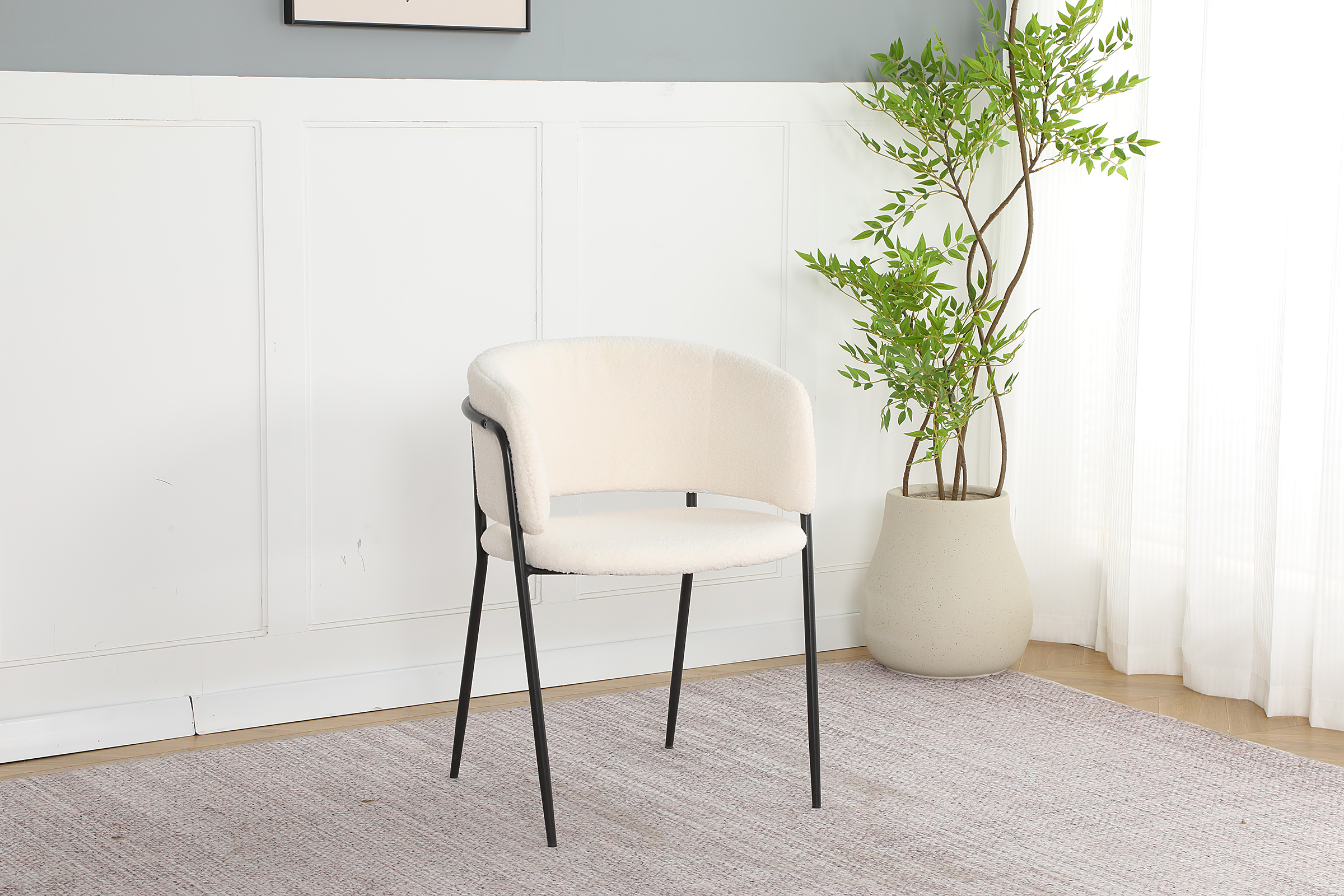 2x Kiboyo Armlehnstuhl Teddystoff Cremeweiß Schwarz