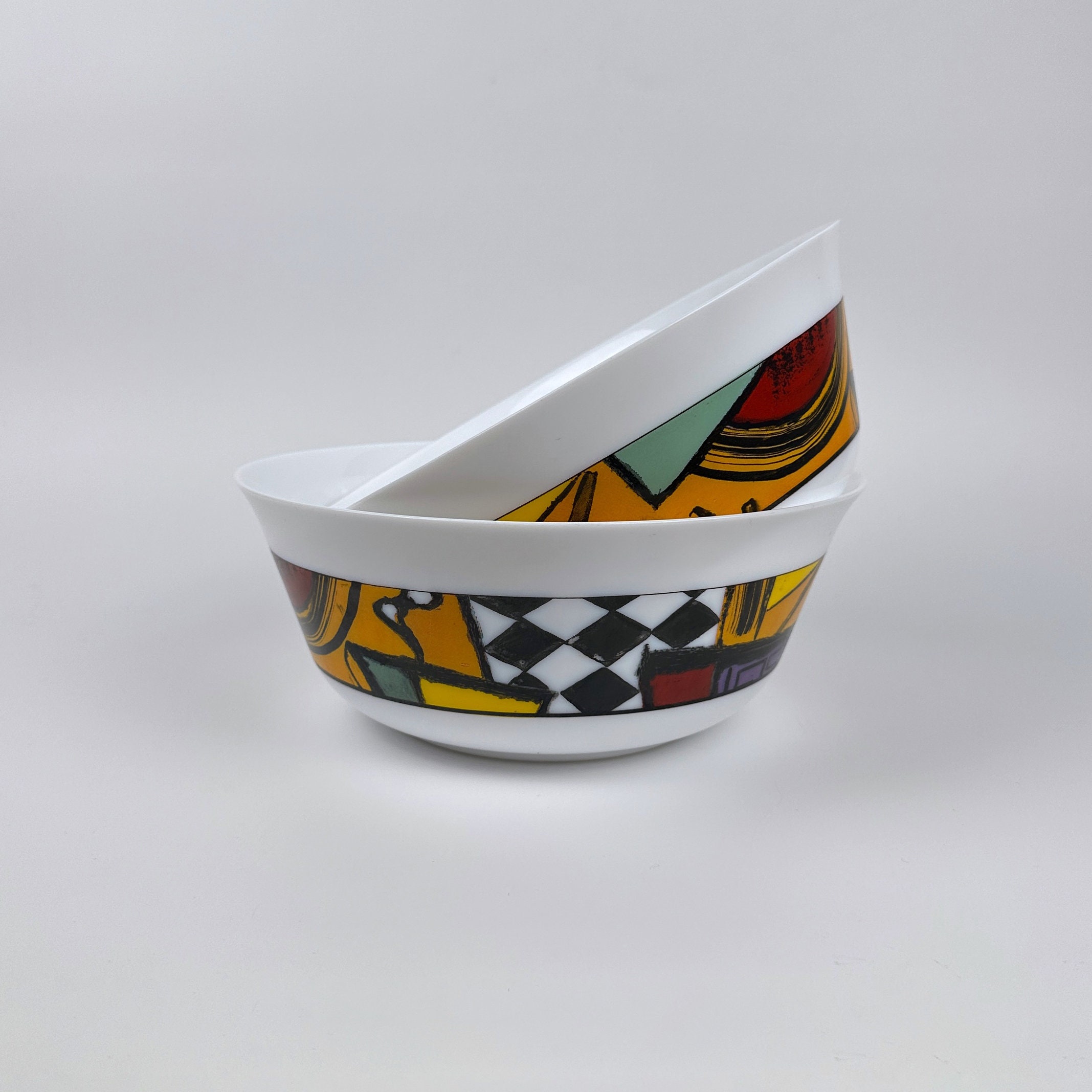 2x fruit bowl frosted glass 1980s