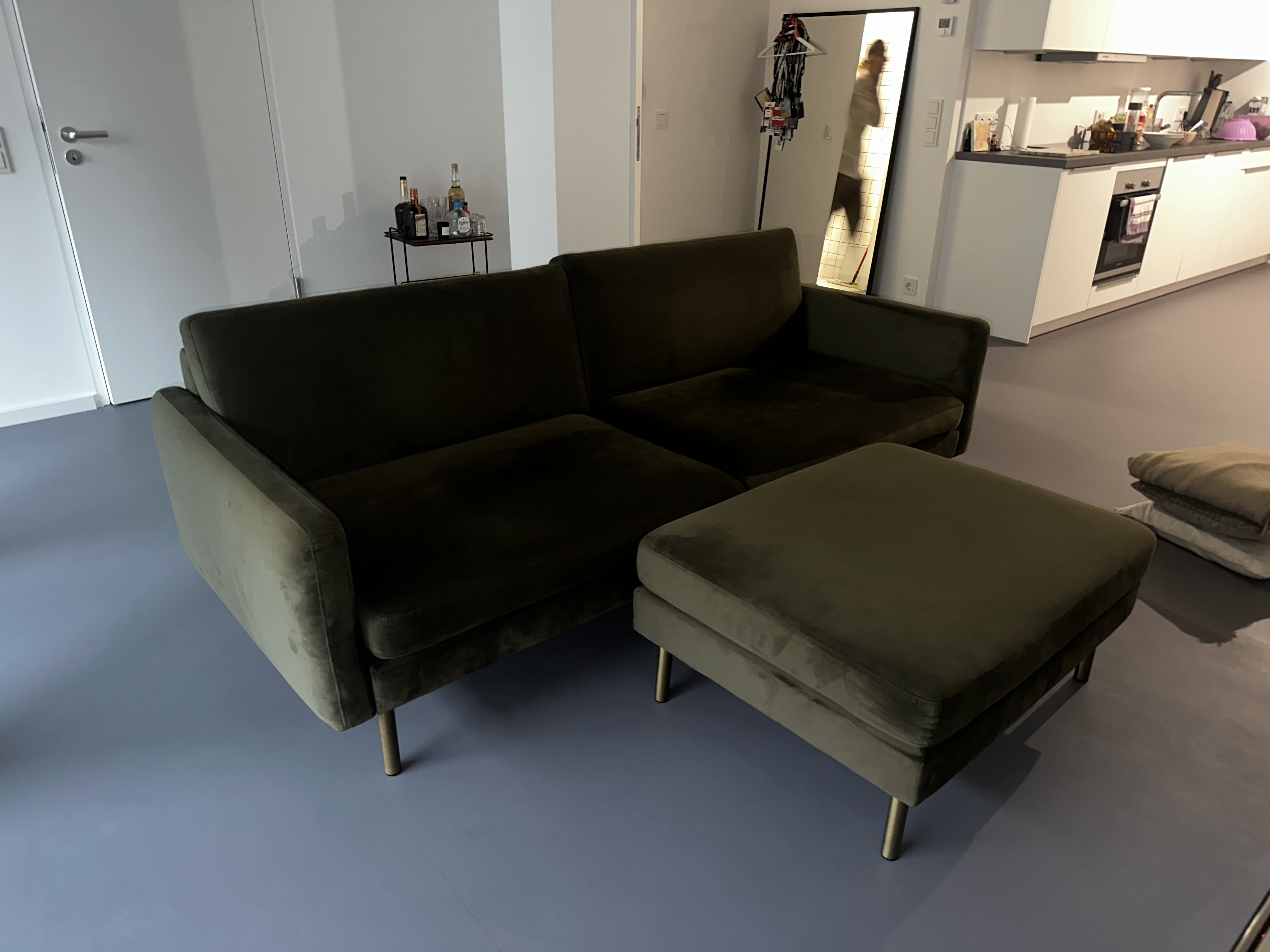 Scandinavia Sofa 3-Sitzer & Hocker Samt Dunkelgrün