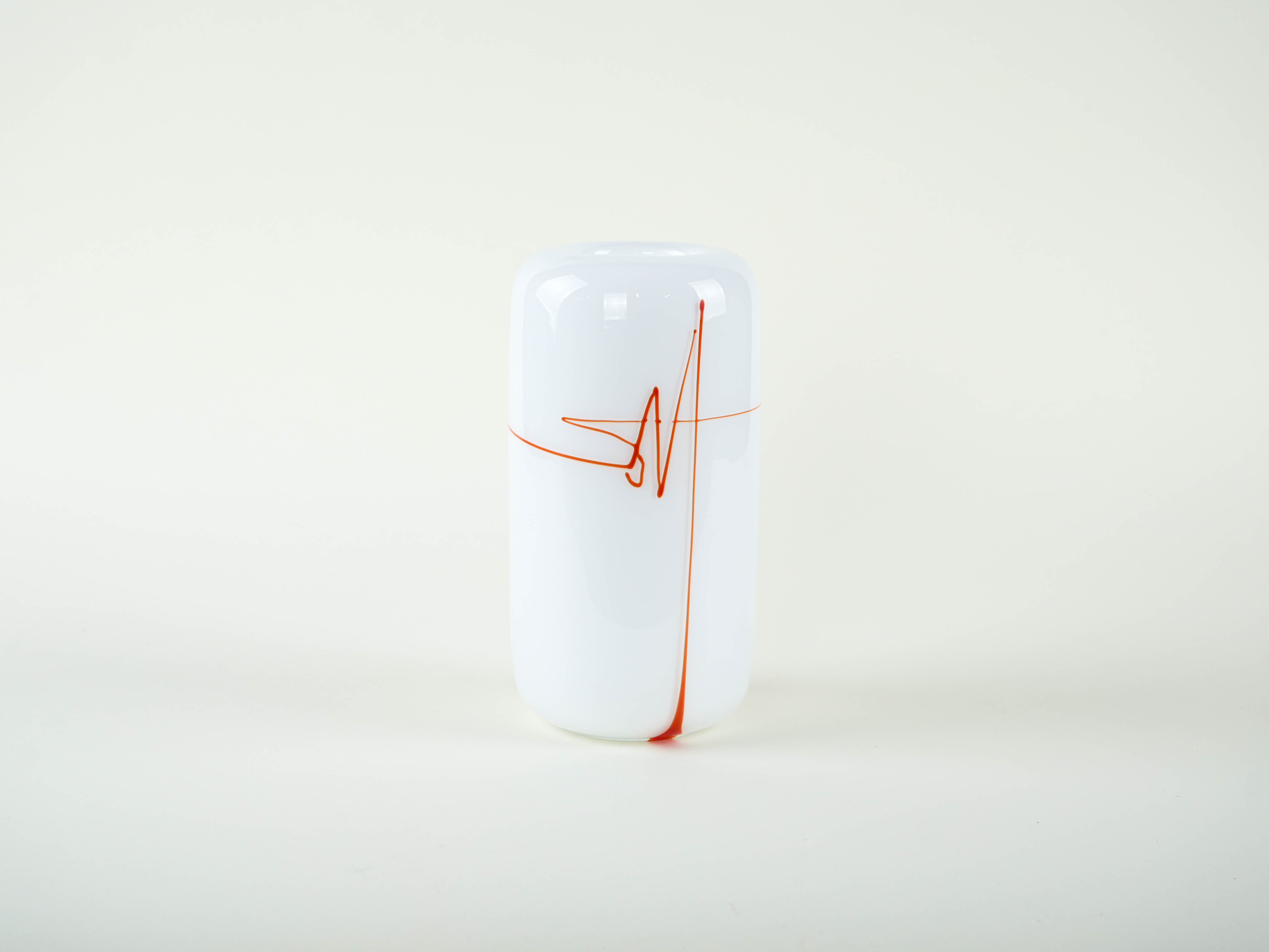 Vase Matte Glass White Red 1970s