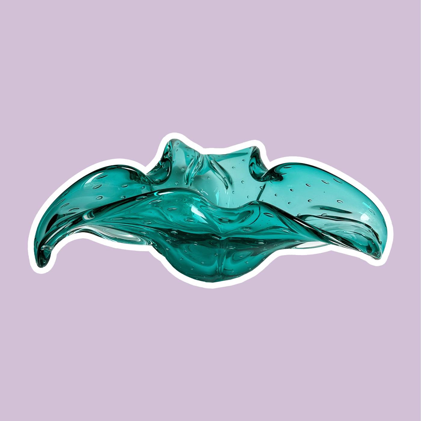 Vintage fruit bowl Murano glass turquoise 1970s