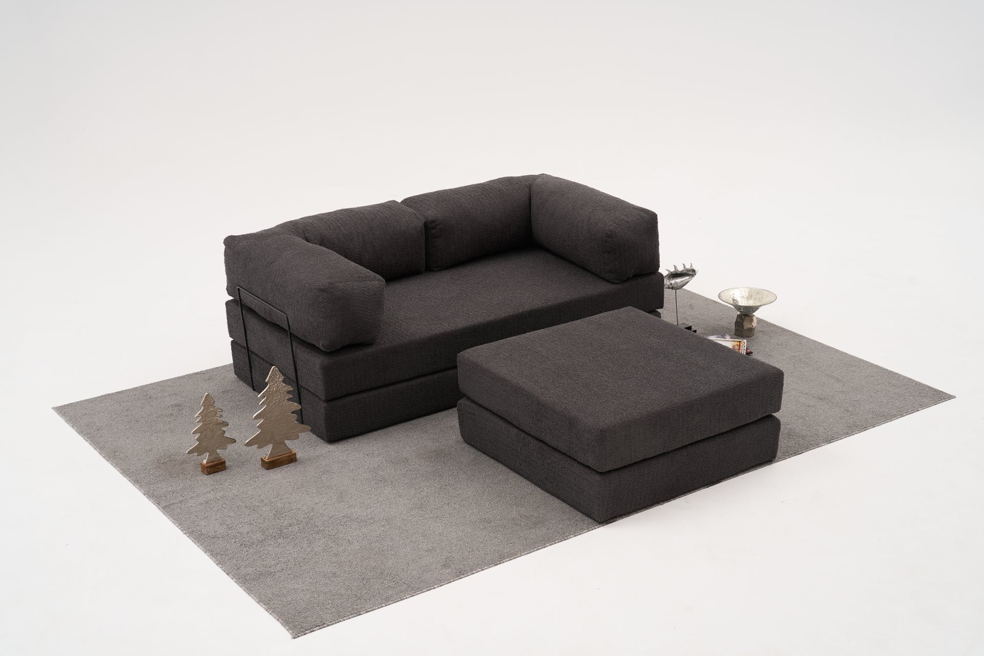 Comfort Schlafsofa 2-Sitzer mit Hocker Anthrazit