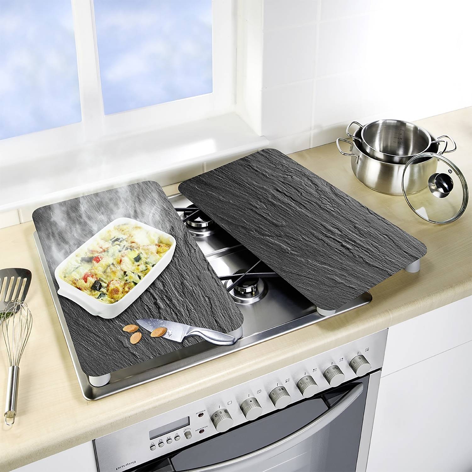 Abdeckplatte Schiefer 2er Set Glas Schwarz 40x52 cm