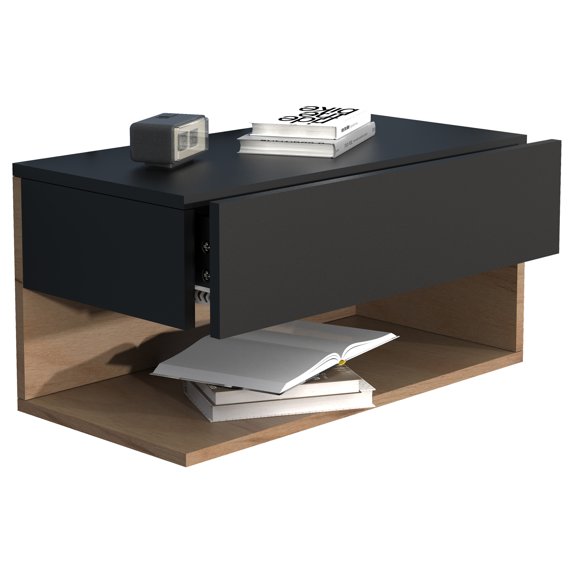 Floating Nightstand Usal XL Oak Decor Black 60 cm