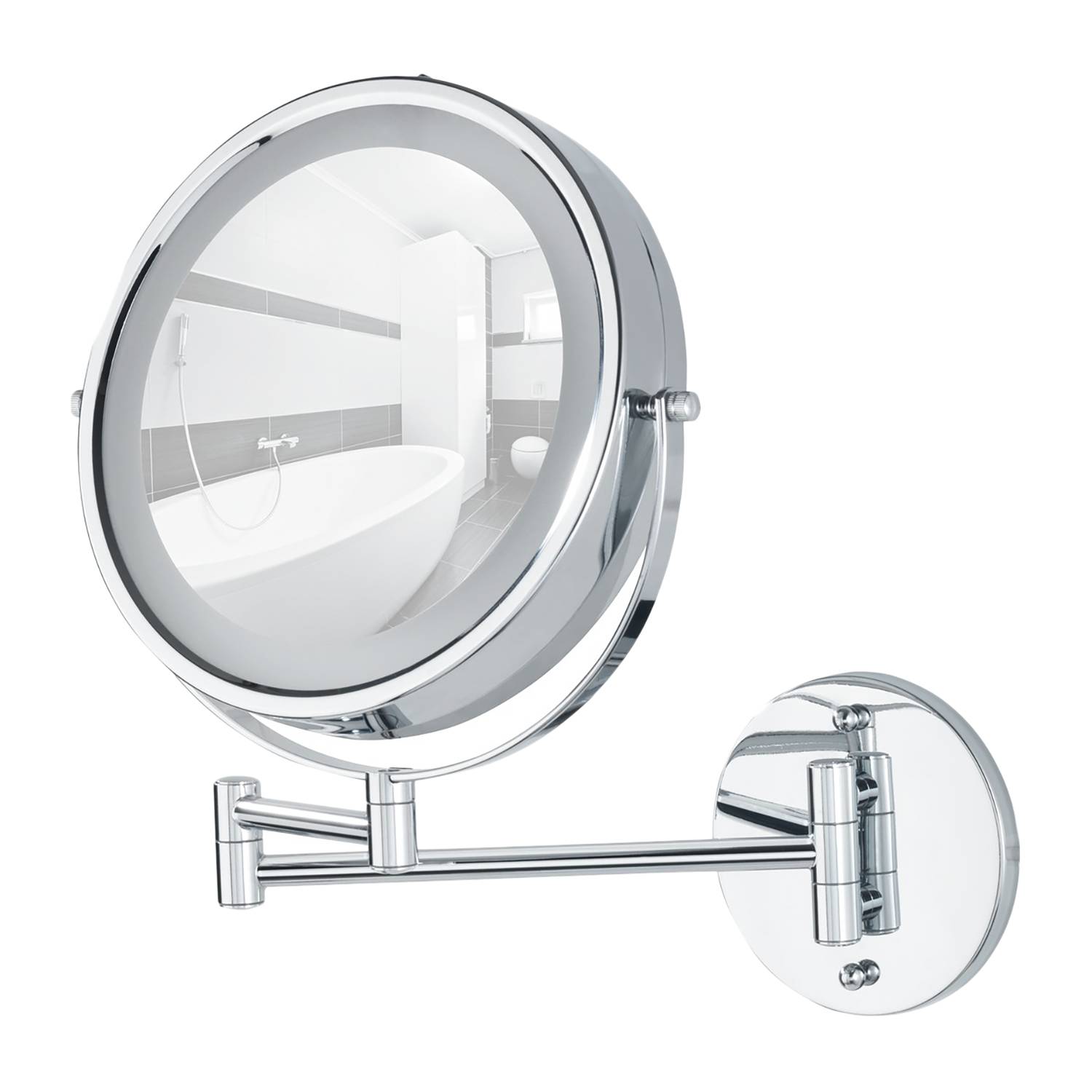 Power-Loc LED Wandspiegel Lumi Silber Stahl Spiegelglas