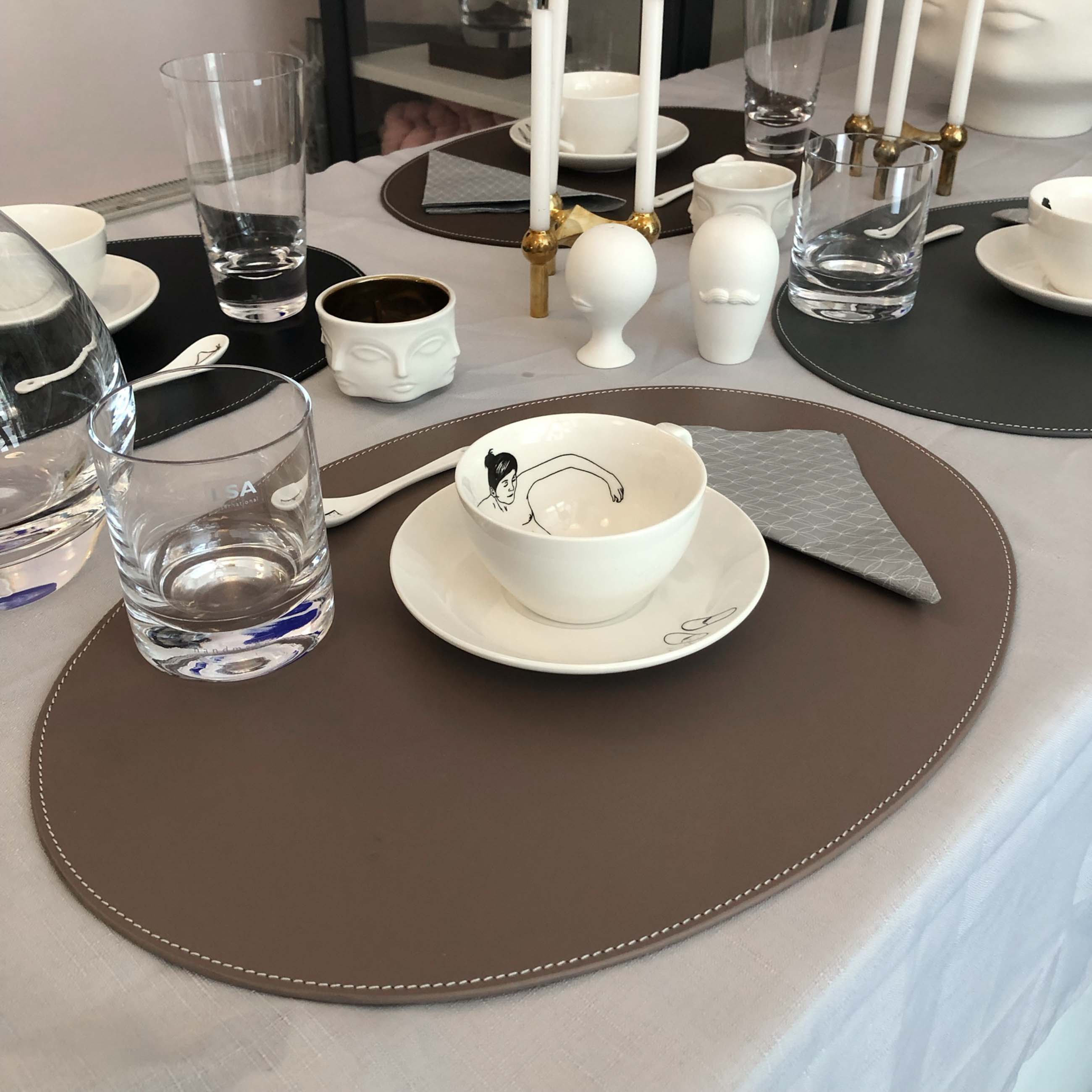 Tischset Leder Taupe