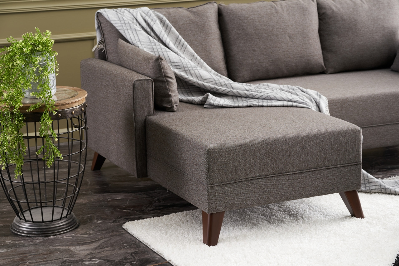 Bella Sofa Récamiere Links mit Hocker Braun