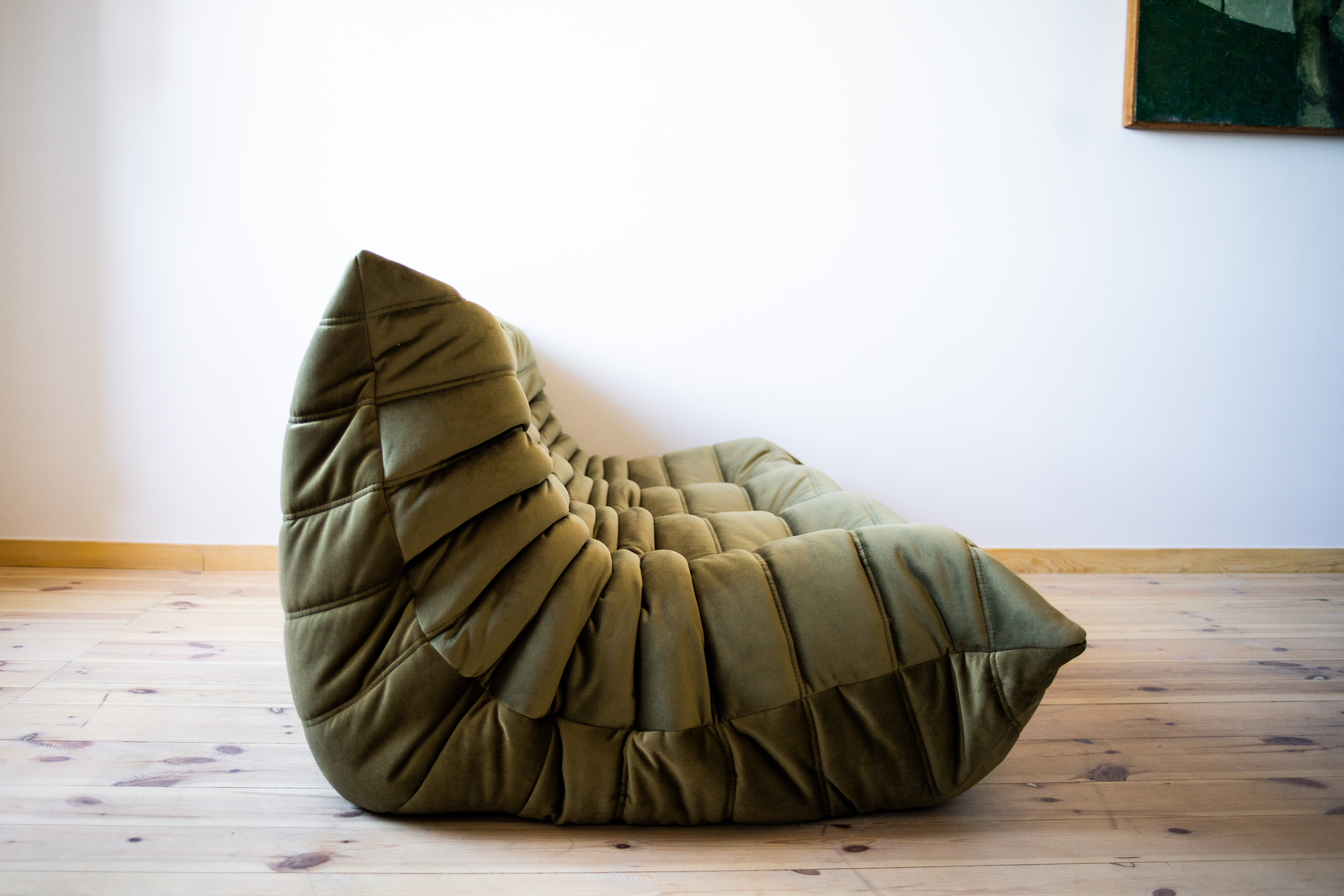 Togo Sofa 3-seater velvet khaki green